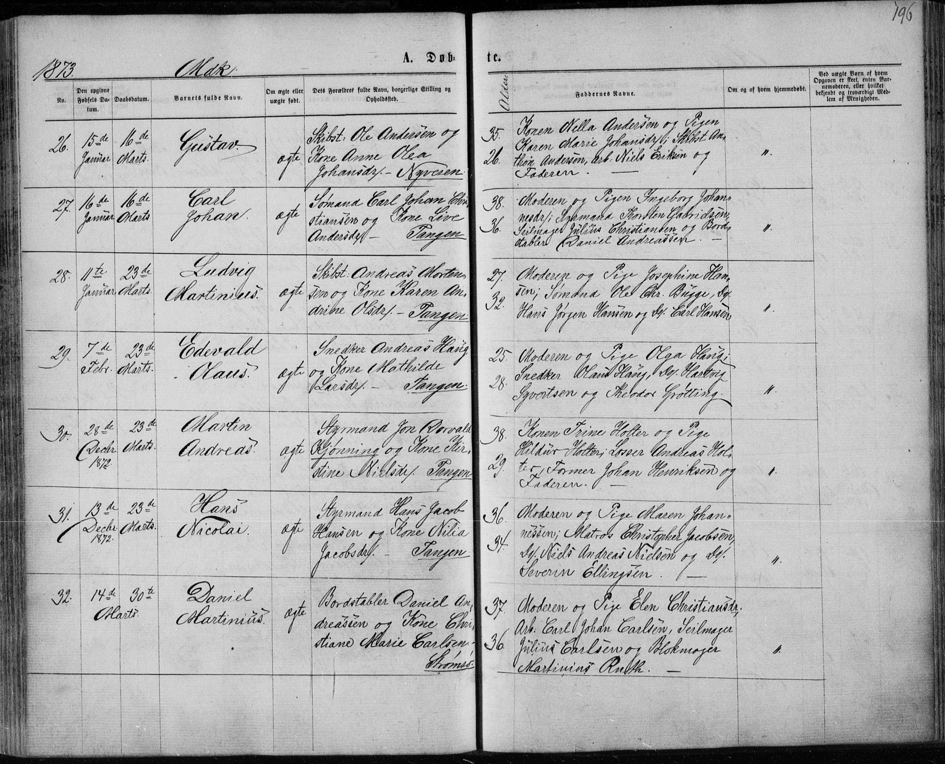 Strømsø kirkebøker, SAKO/A-246/F/Fa/L0016: Parish register (official) no. I 16, 1868-1873, p. 196