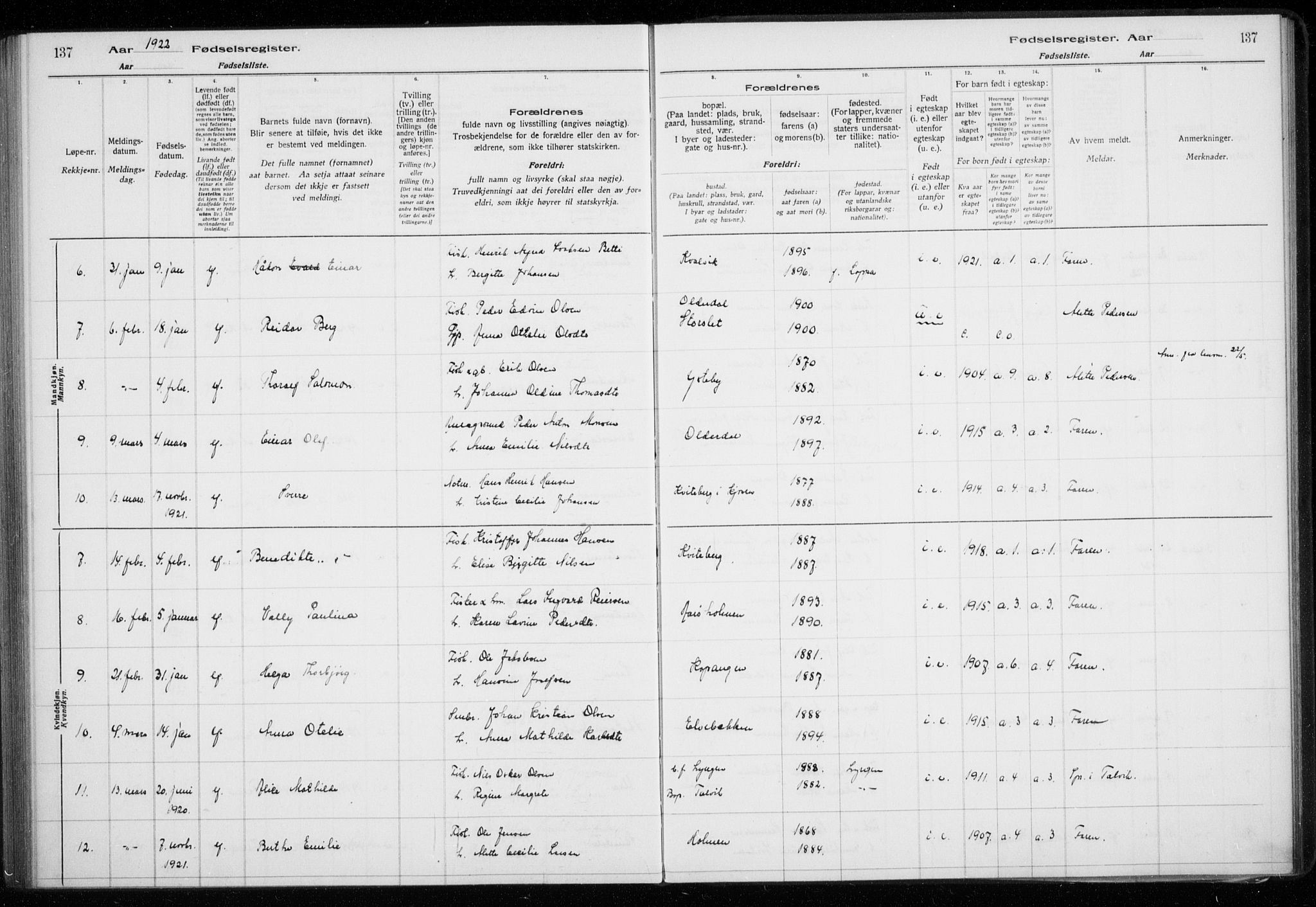 Lyngen sokneprestembete, AV/SATØ-S-1289/I/Ia/L0075: Birth register no. 75, 1916-1924, p. 137