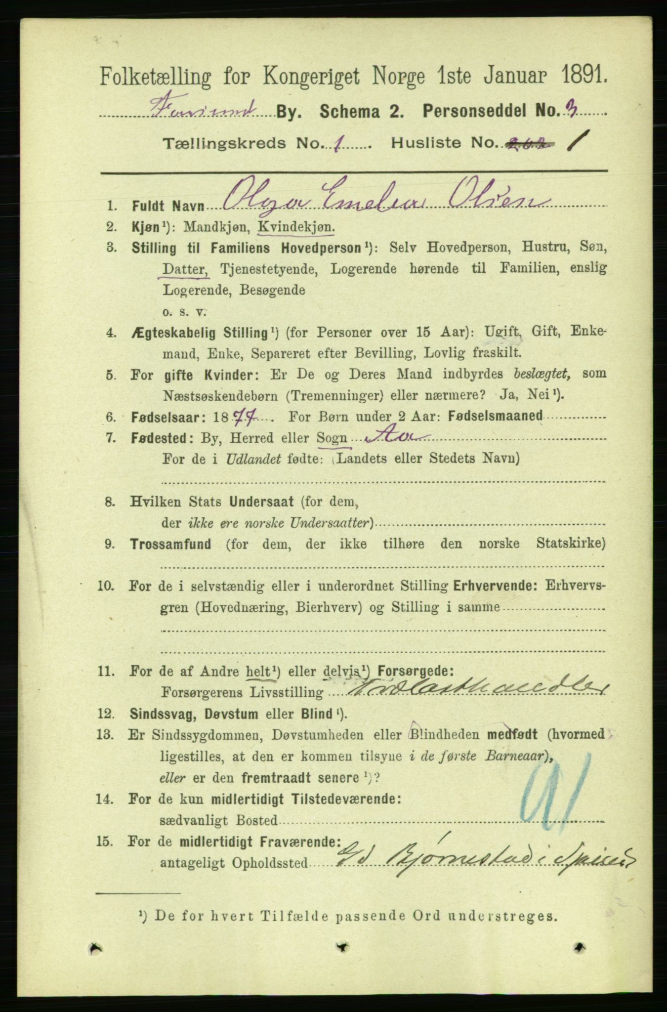 RA, 1891 census for 1003 Farsund, 1891, p. 509