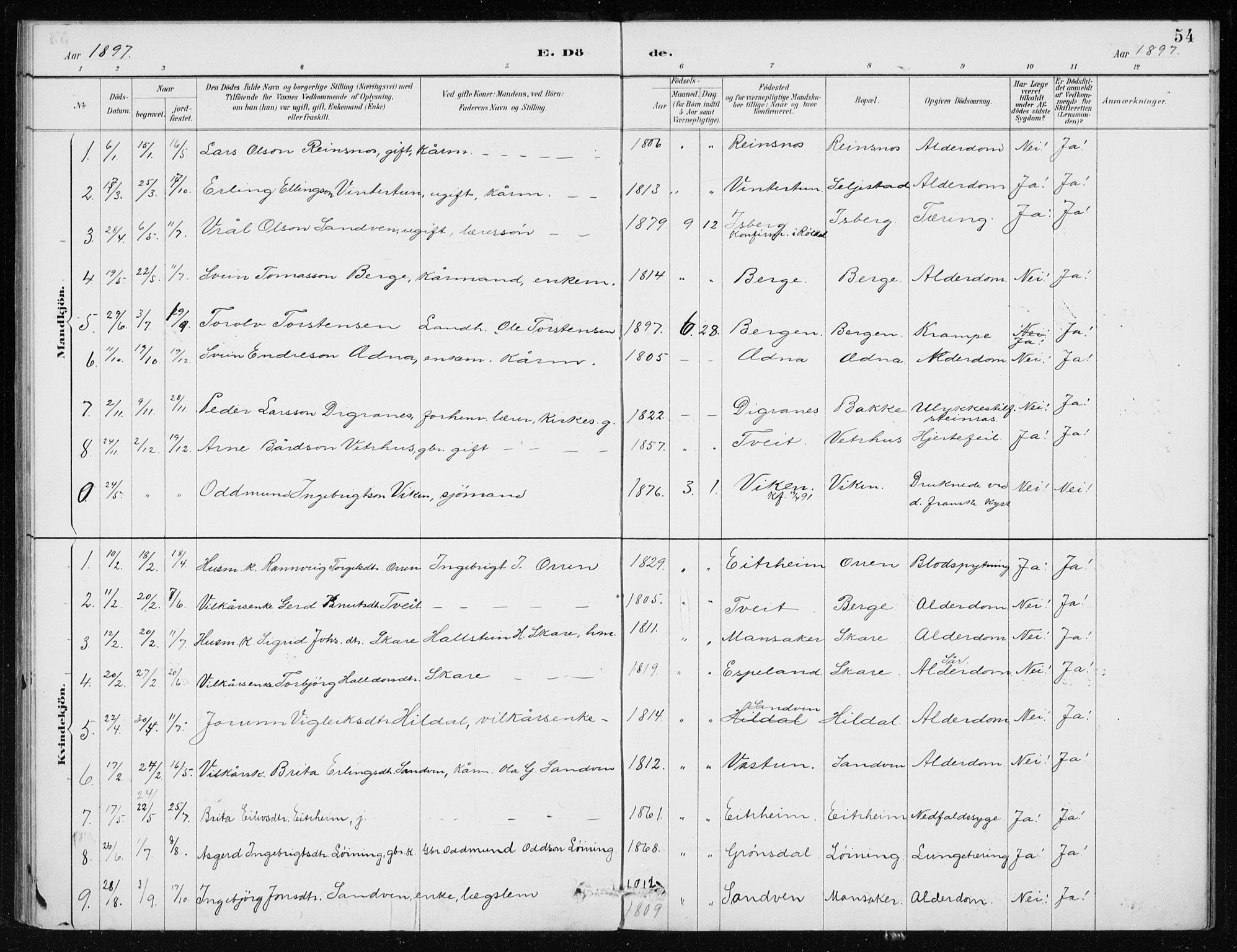 Odda Sokneprestembete, SAB/A-77201/H/Haa: Parish register (official) no. D 1, 1887-1914, p. 54