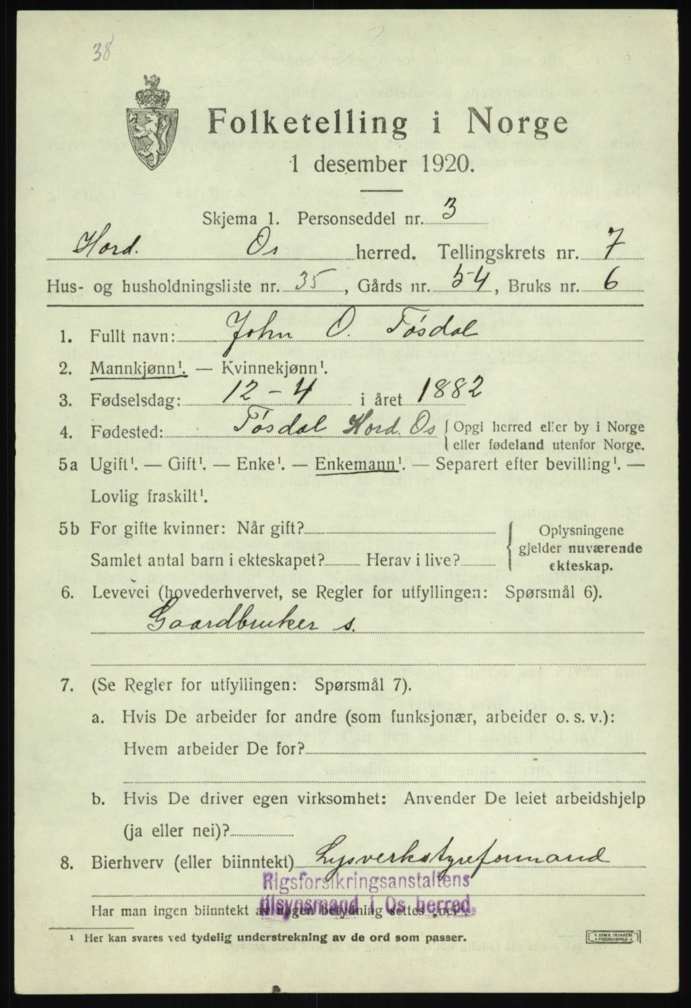 SAB, 1920 census for Os, 1920, p. 6194