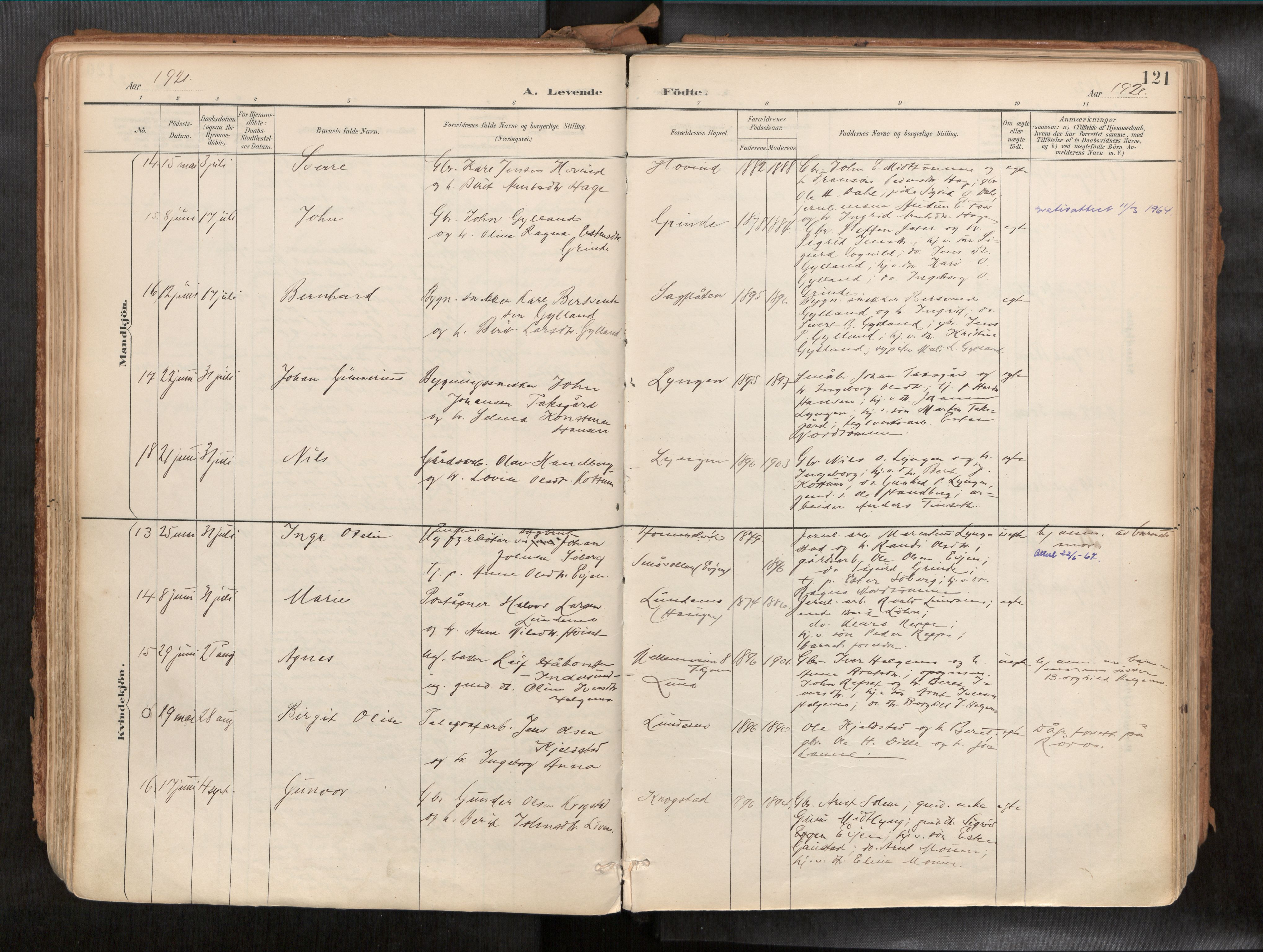 Ministerialprotokoller, klokkerbøker og fødselsregistre - Sør-Trøndelag, SAT/A-1456/692/L1105b: Parish register (official) no. 692A06, 1891-1934, p. 121