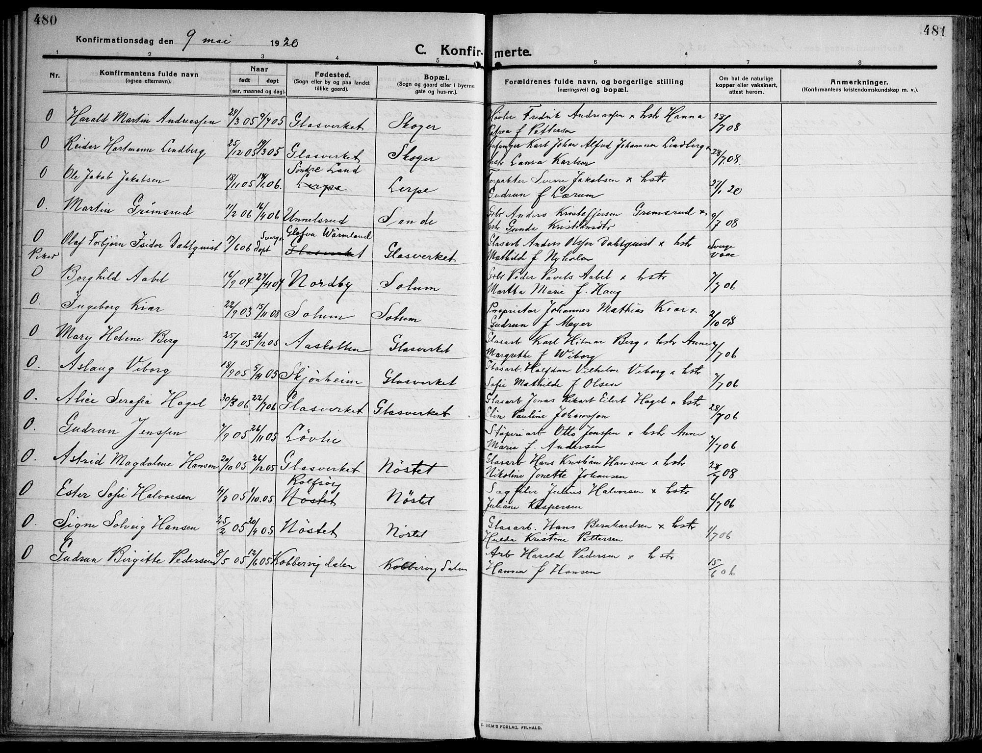 Skoger kirkebøker, AV/SAKO-A-59/F/Fa/L0007: Parish register (official) no. I 7, 1911-1936, p. 480-481