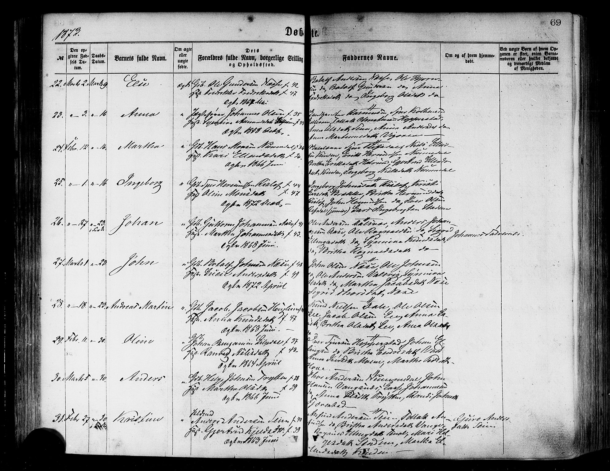 Vik sokneprestembete, AV/SAB-A-81501/H/Haa/Haaa/L0009: Parish register (official) no. A 9, 1866-1877, p. 69