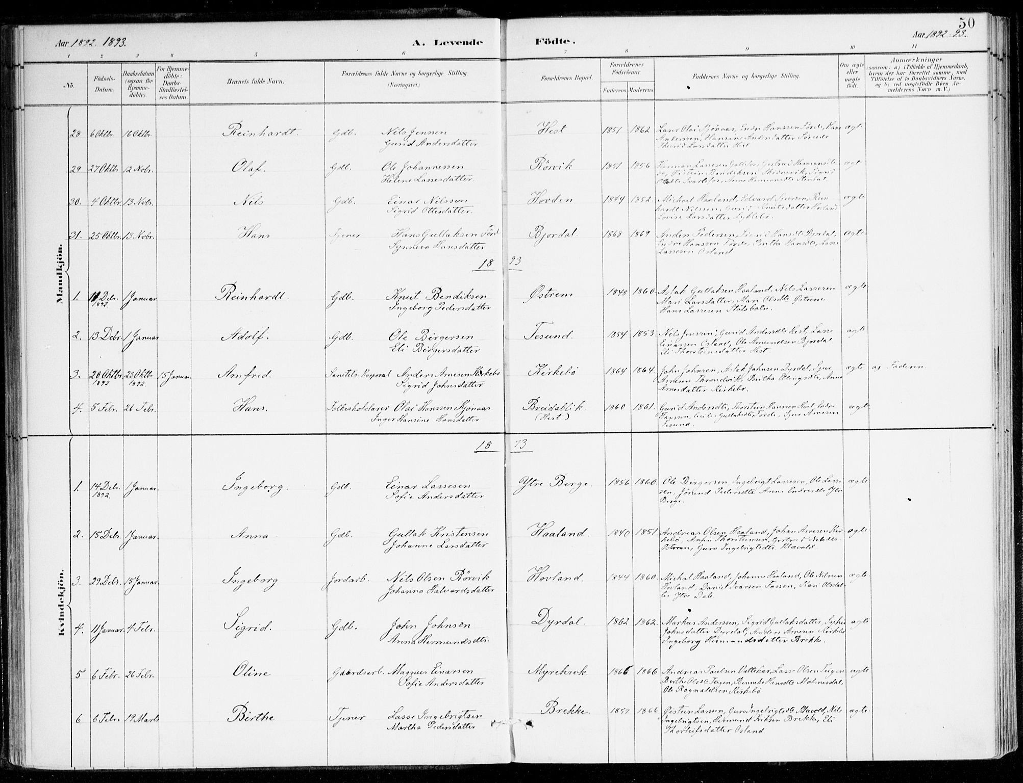 Lavik sokneprestembete, AV/SAB-A-80901: Parish register (official) no. C 1, 1882-1904, p. 50