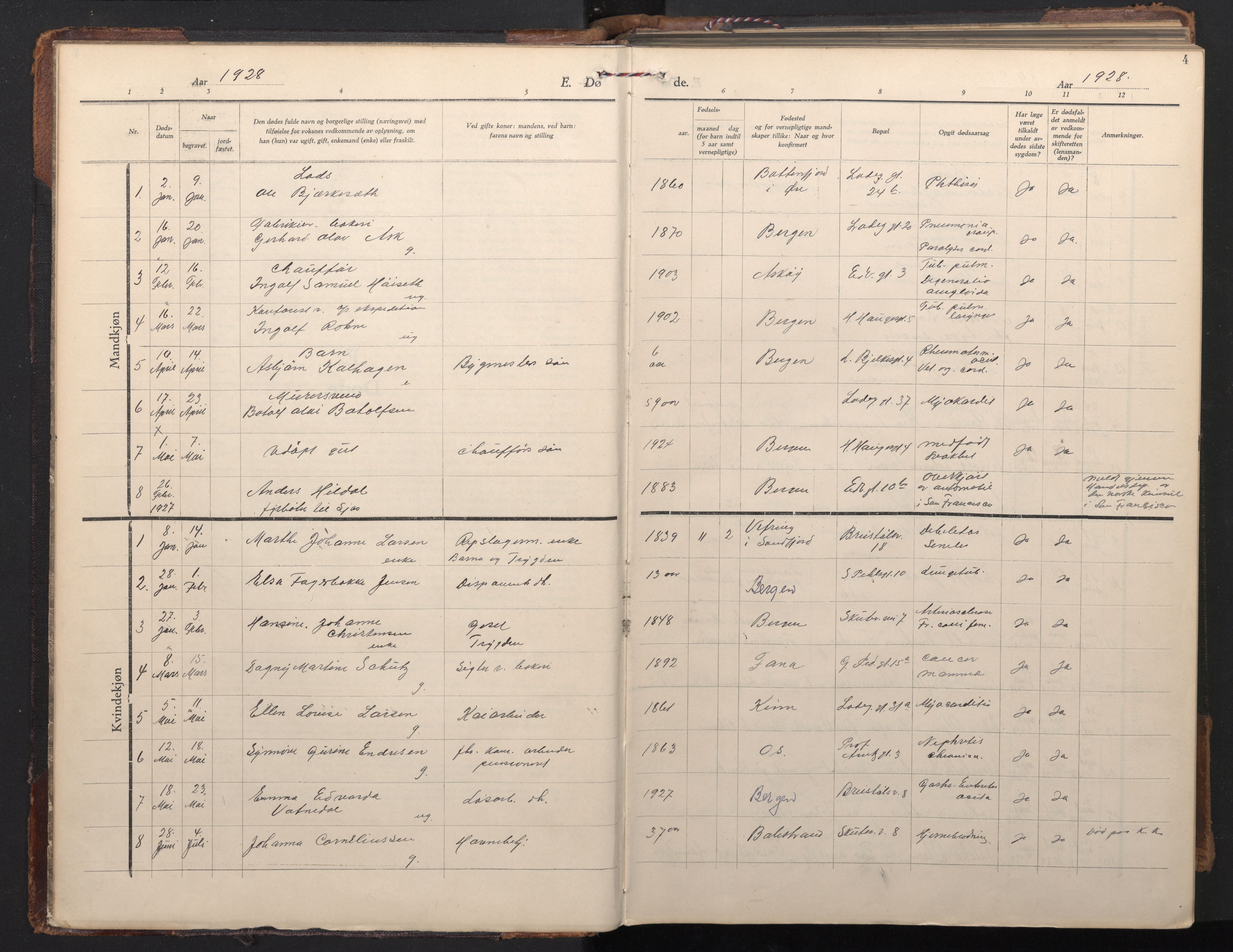 St. Olavs Sokneprestembete, AV/SAB-A-78101/H/Hab: Parish register (copy) no. D 1, 1928-1980, p. 4