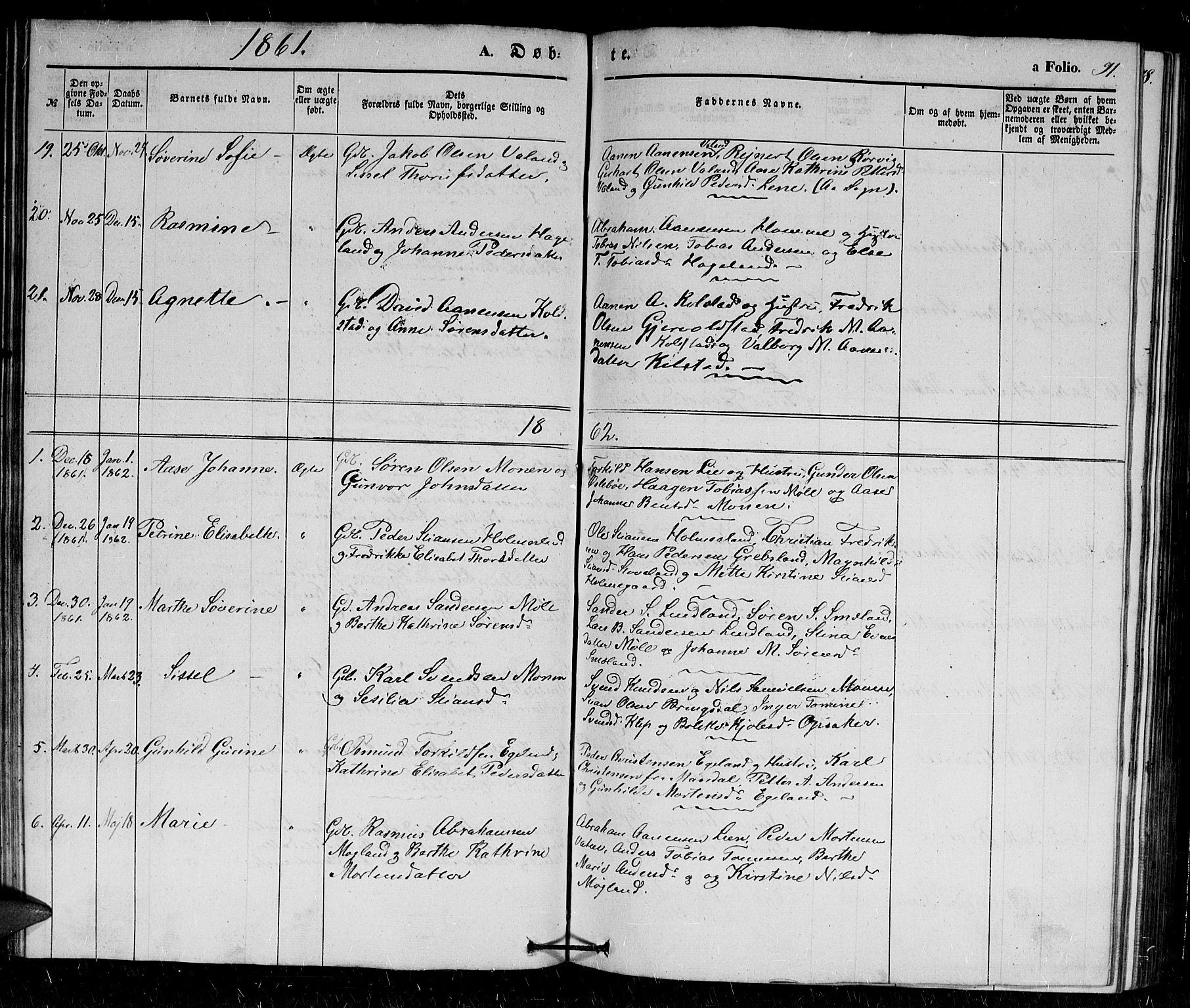 Holum sokneprestkontor, SAK/1111-0022/F/Fb/Fba/L0003: Parish register (copy) no. B 3, 1850-1866, p. 91