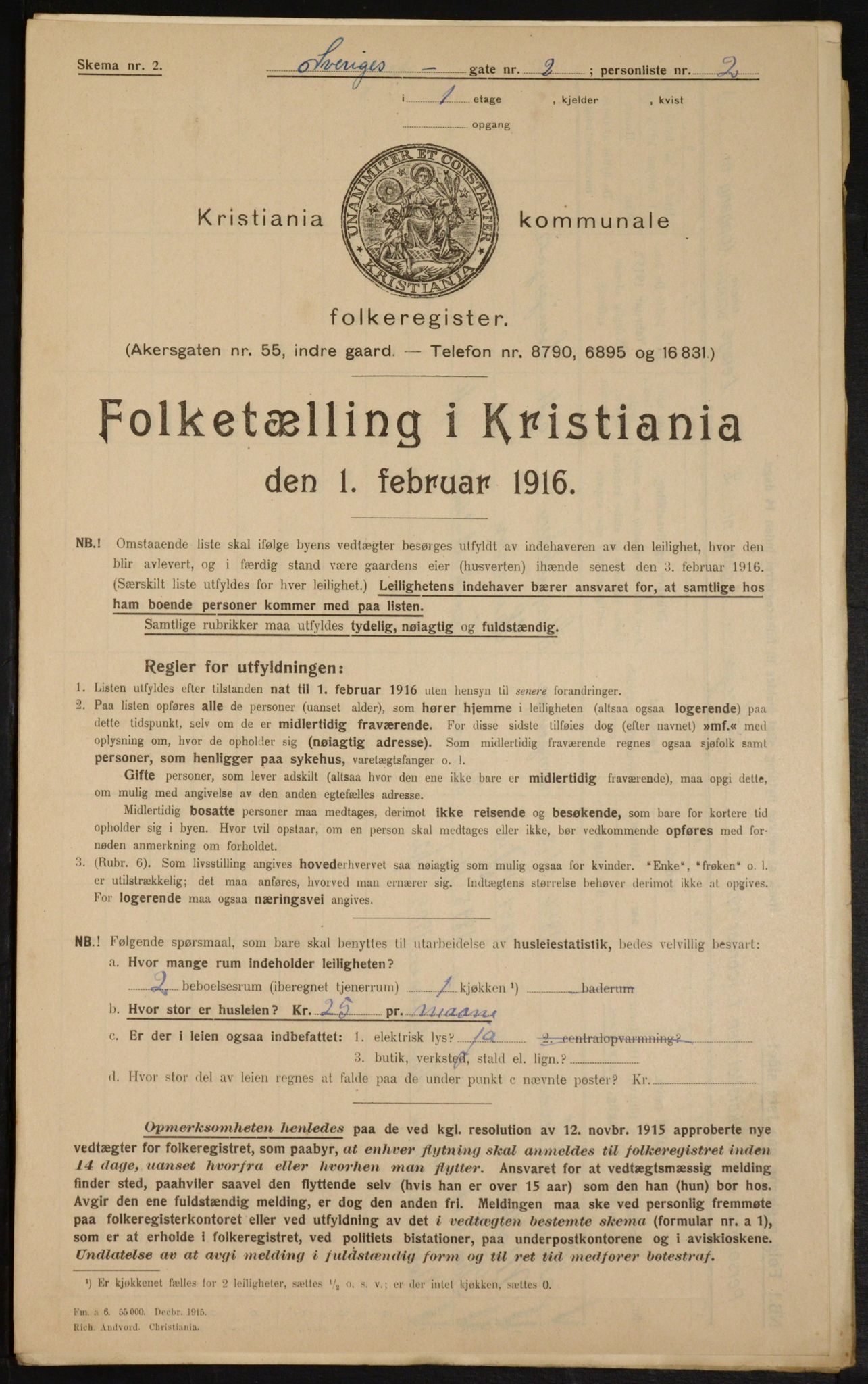 OBA, Municipal Census 1916 for Kristiania, 1916, p. 108743