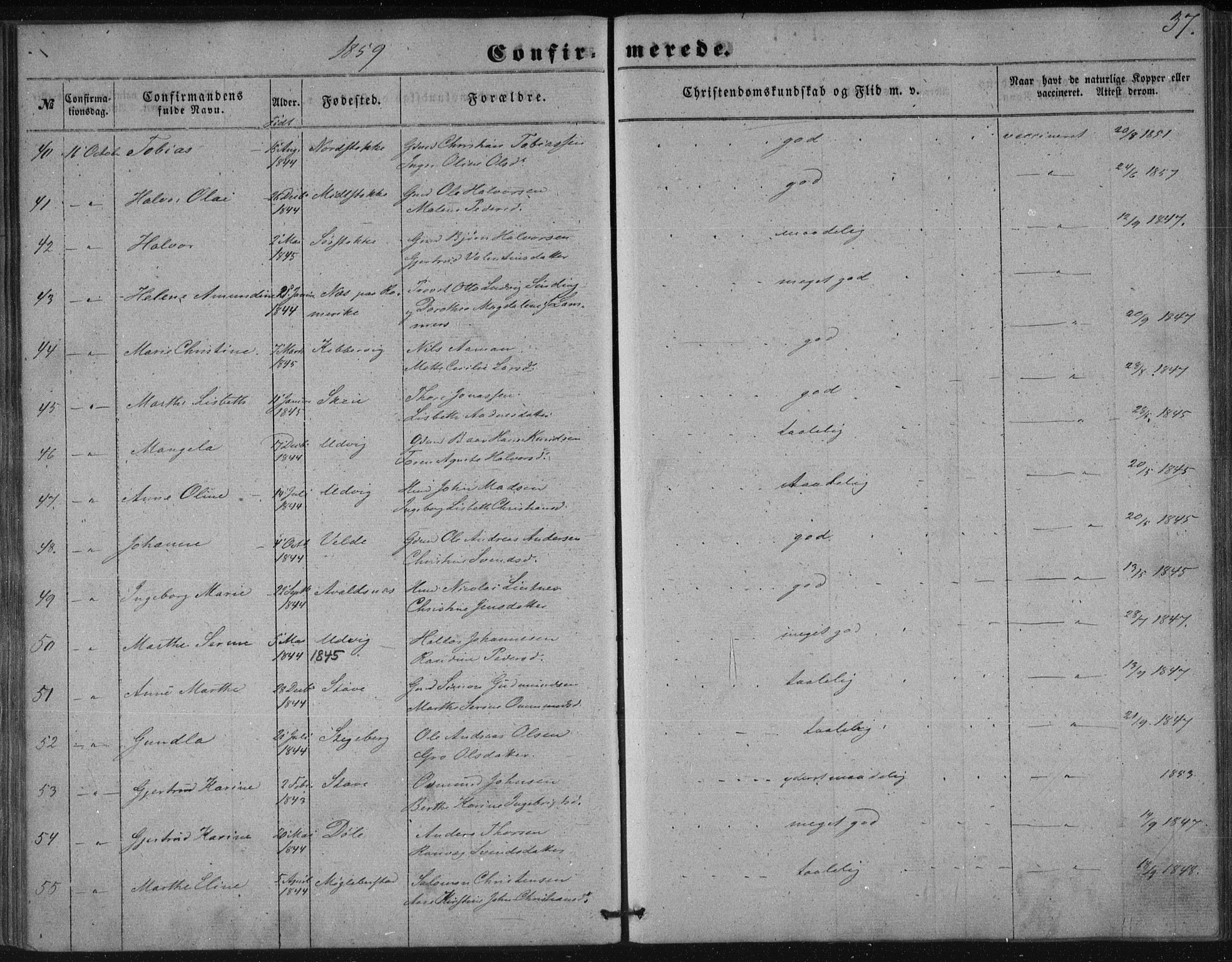 Avaldsnes sokneprestkontor, AV/SAST-A -101851/H/Ha/Haa/L0009: Parish register (official) no. A 9, 1853-1865, p. 37