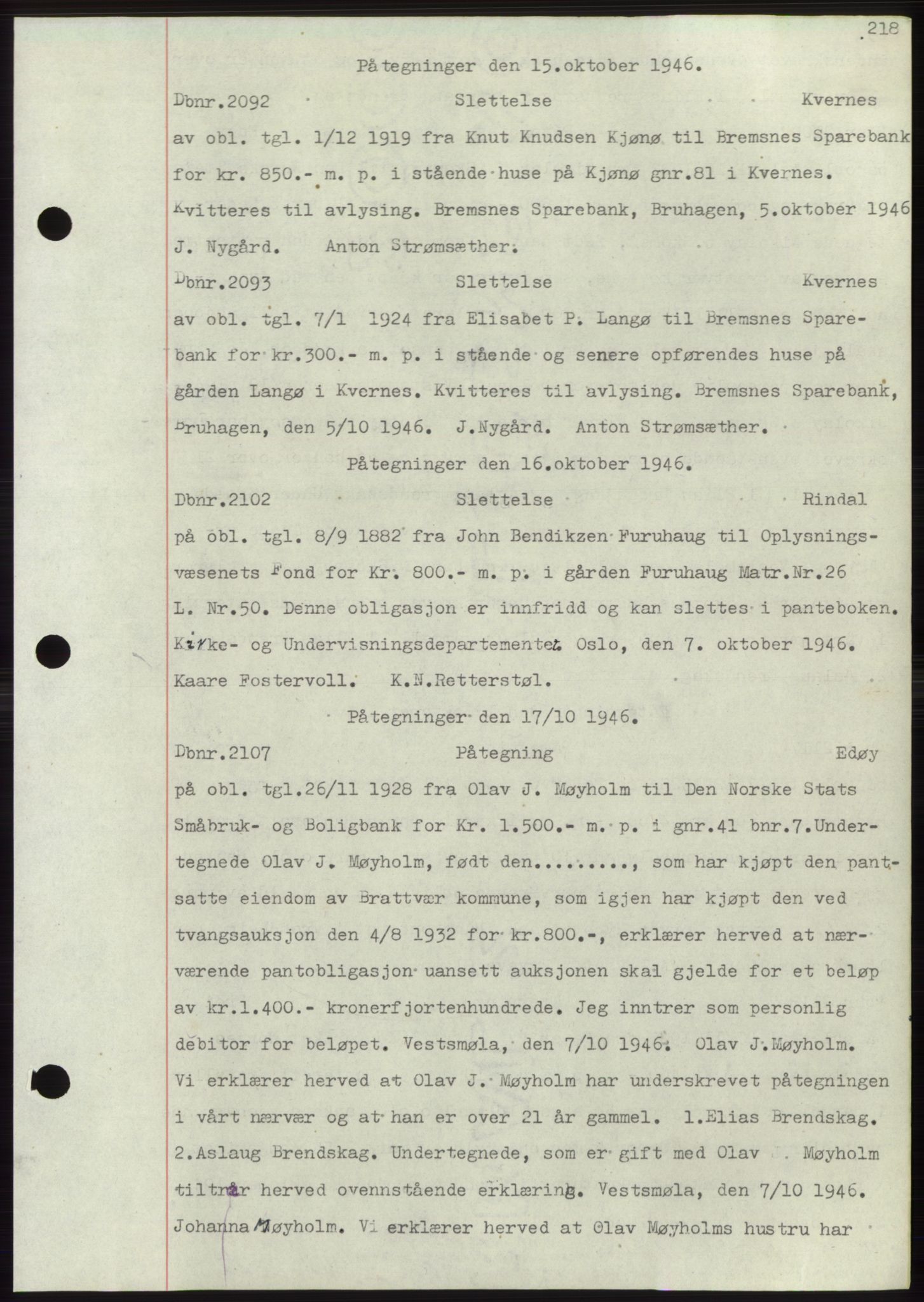 Nordmøre sorenskriveri, SAT/A-4132/1/2/2Ca: Mortgage book no. C82b, 1946-1951, Diary no: : 2092/1946