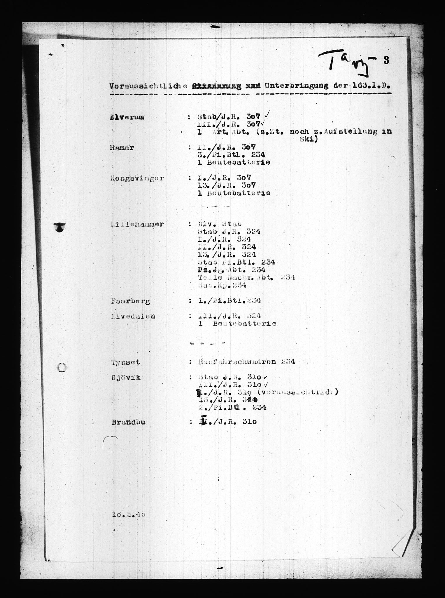 Documents Section, RA/RAFA-2200/V/L0083: Amerikansk mikrofilm "Captured German Documents".
Box No. 722.  FKA jnr. 615/1954., 1940, p. 436