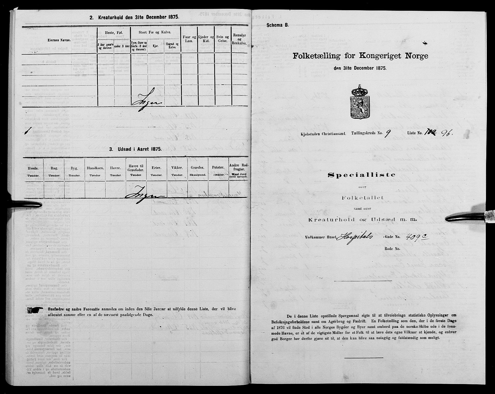 SAK, 1875 census for 1001P Kristiansand, 1875, p. 1701