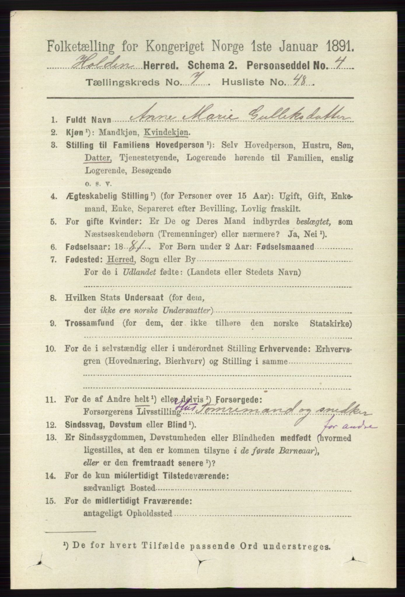 RA, 1891 census for 0819 Holla, 1891, p. 3562