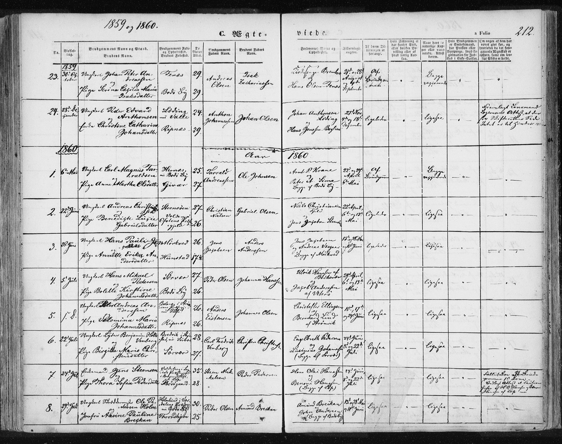 Ministerialprotokoller, klokkerbøker og fødselsregistre - Nordland, SAT/A-1459/801/L0007: Parish register (official) no. 801A07, 1845-1863, p. 212