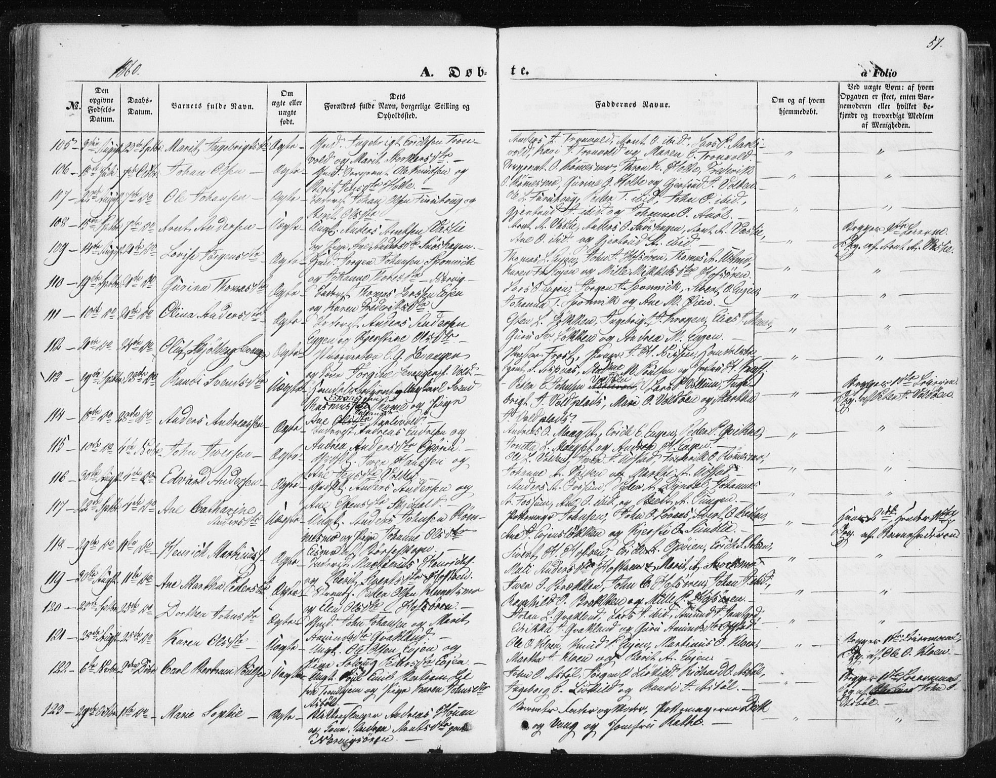 Ministerialprotokoller, klokkerbøker og fødselsregistre - Sør-Trøndelag, AV/SAT-A-1456/668/L0806: Parish register (official) no. 668A06, 1854-1869, p. 57