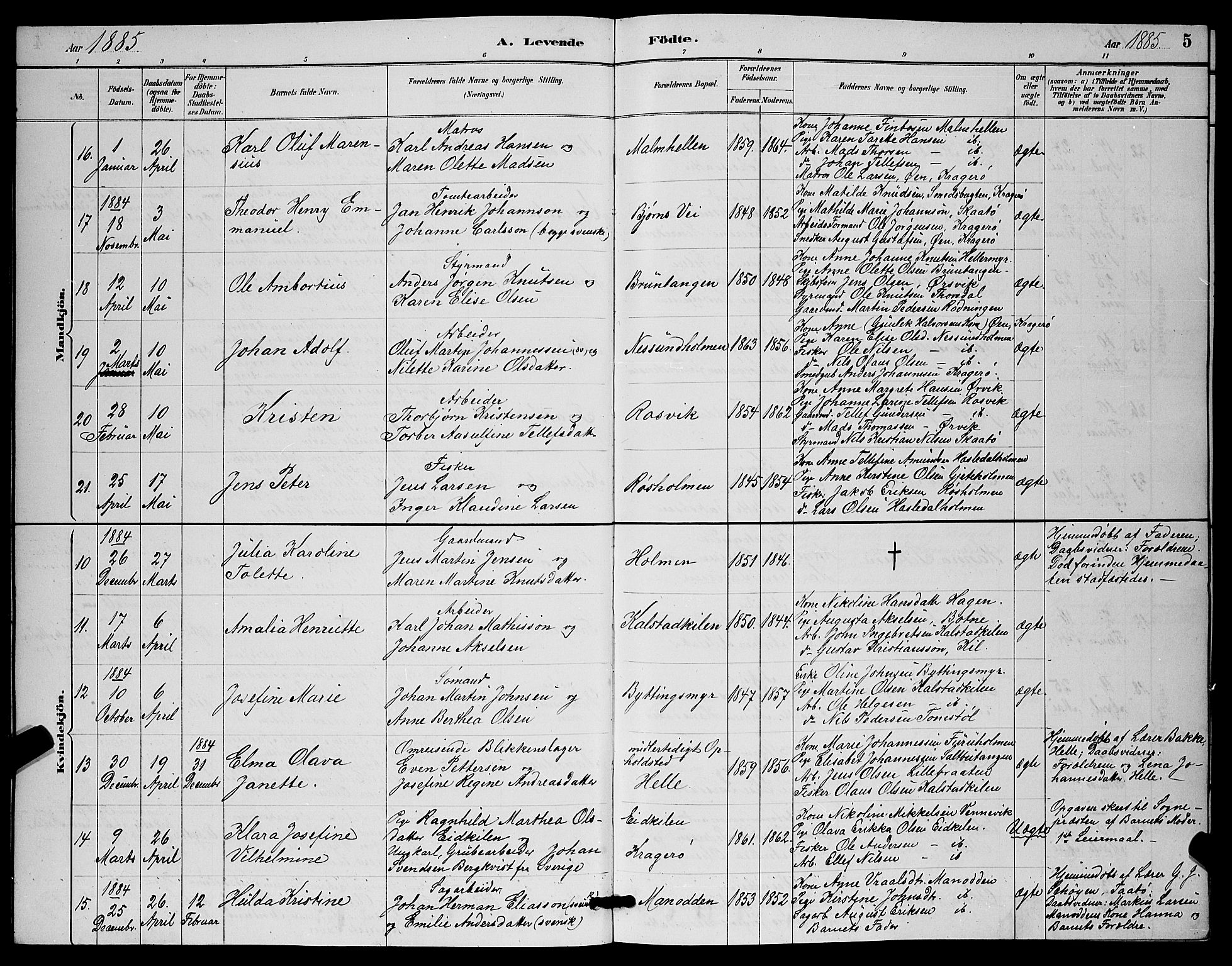 Skåtøy kirkebøker, AV/SAKO-A-304/G/Ga/L0003: Parish register (copy) no. I 3, 1884-1898, p. 5