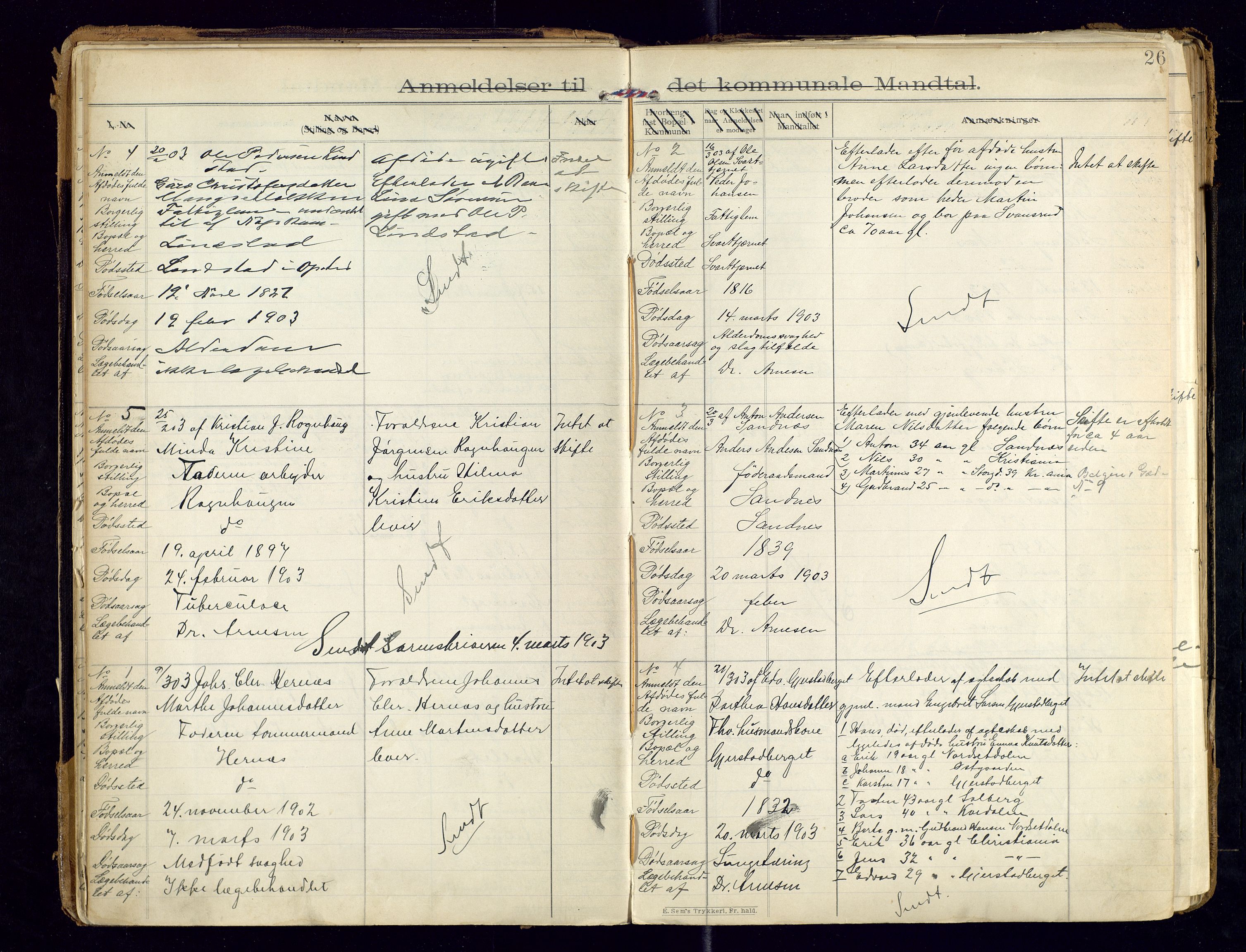 Sør-Odal lensmannskontor, AV/SAH-LHS-022/H/Hb/L0001/0002: Protokoller over anmeldte dødsfall / Protokoll over anmeldte dødsfall, 1901-1913, p. 26