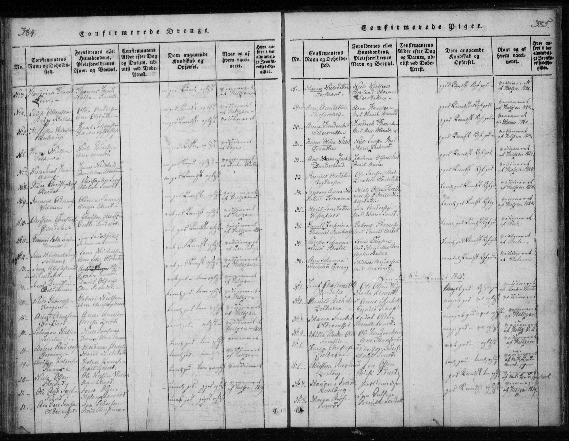 Ministerialprotokoller, klokkerbøker og fødselsregistre - Nordland, AV/SAT-A-1459/825/L0353: Parish register (official) no. 825A07, 1820-1826, p. 384-385