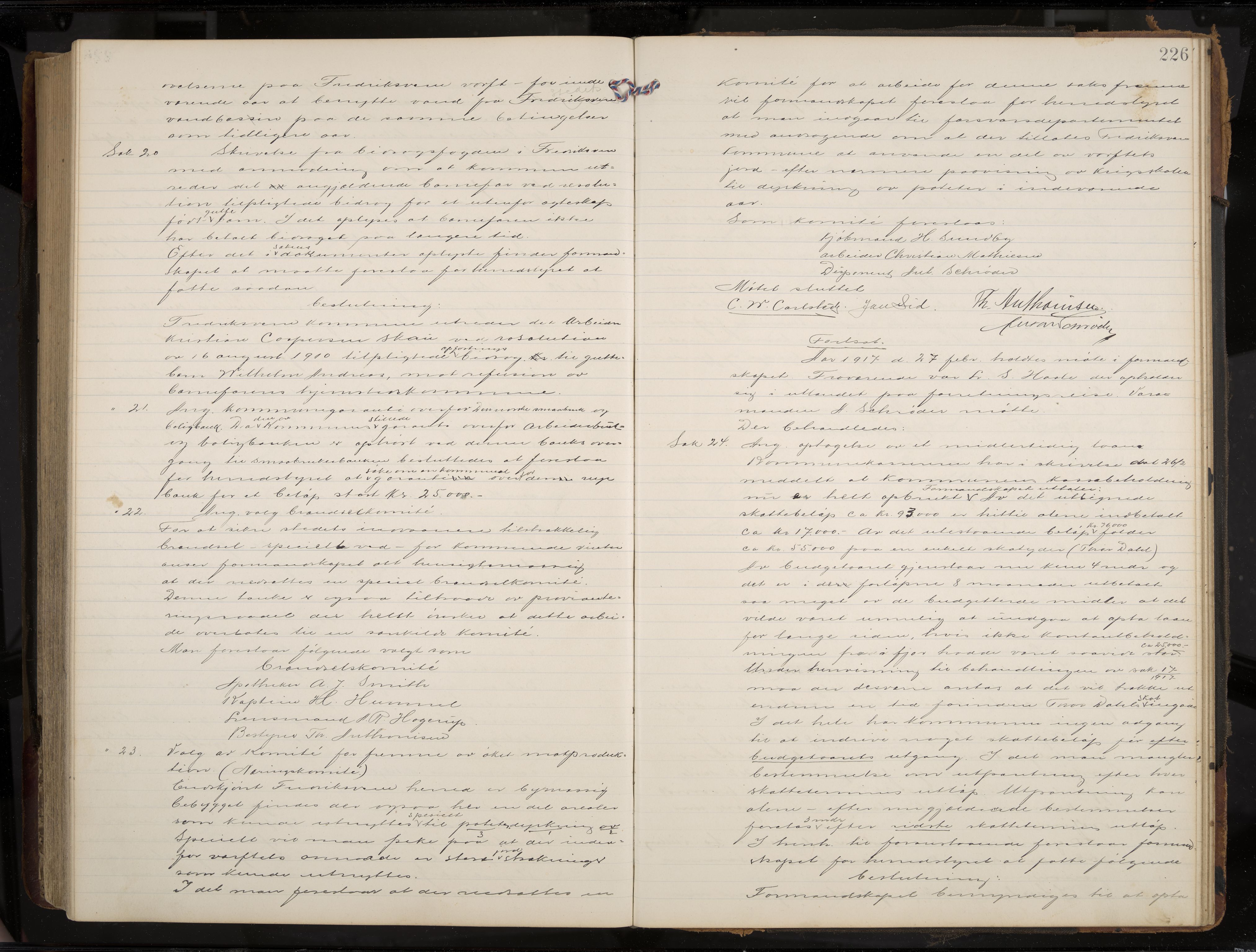 Stavern formannskap og sentraladministrasjon, IKAK/0708021/A/Aa/L0005: Møtebok med register, 1905-1917, p. 226
