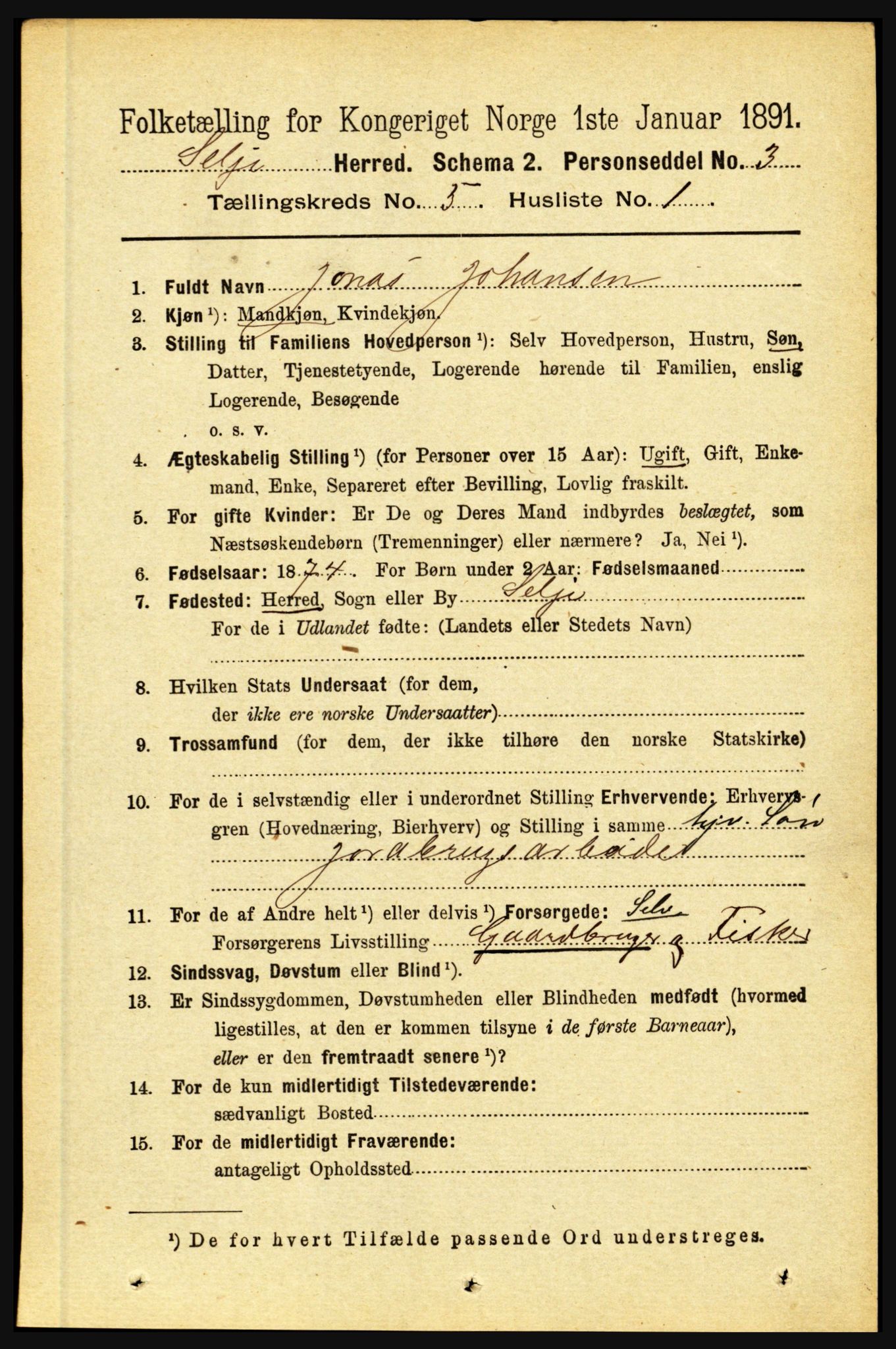 RA, 1891 census for 1441 Selje, 1891, p. 1400