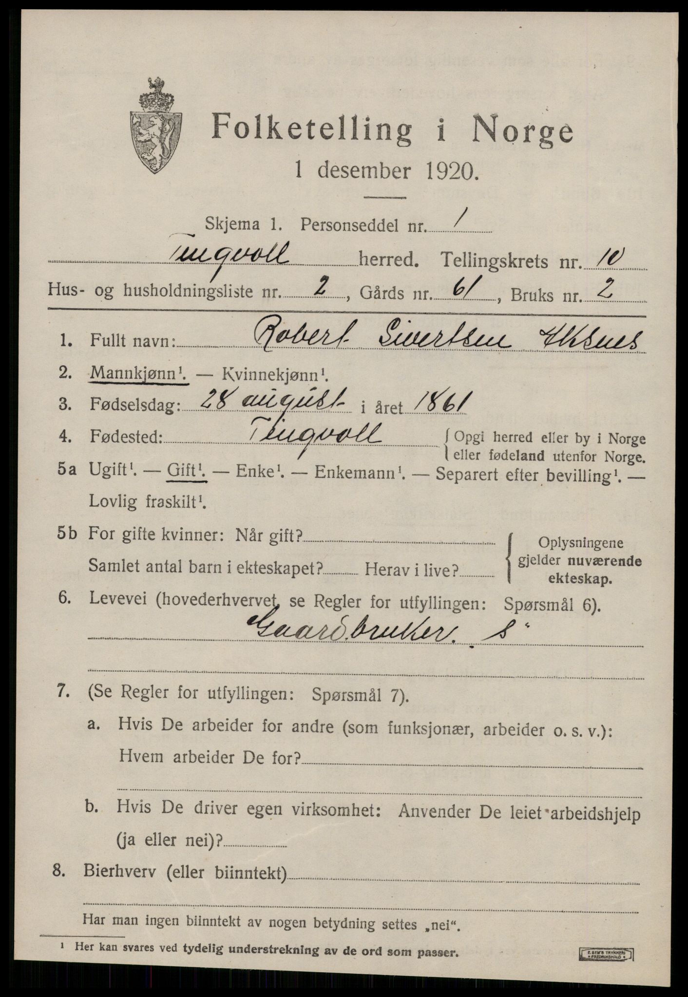 SAT, 1920 census for Tingvoll, 1920, p. 5244