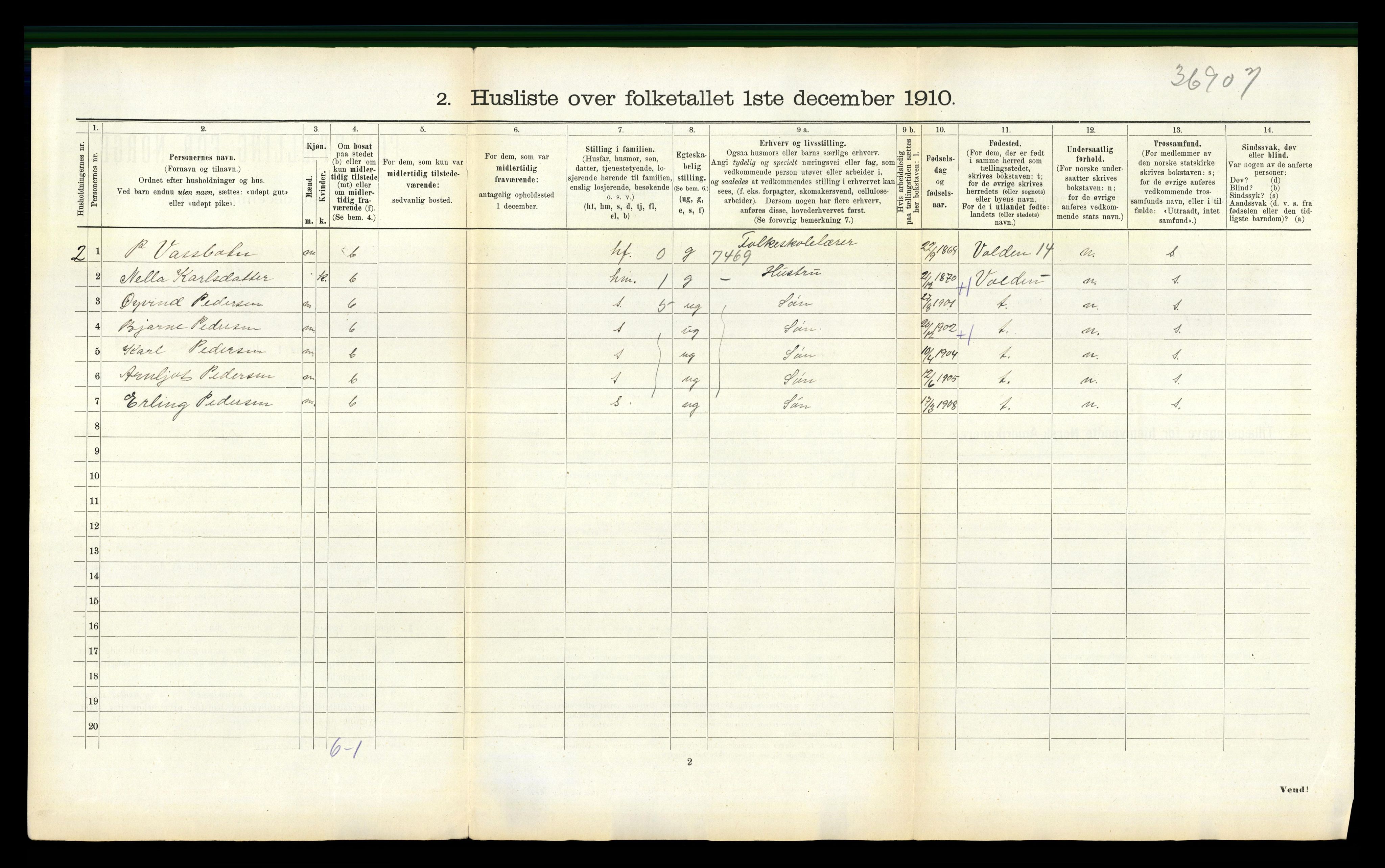 RA, 1910 census for Stranda, 1910, p. 85