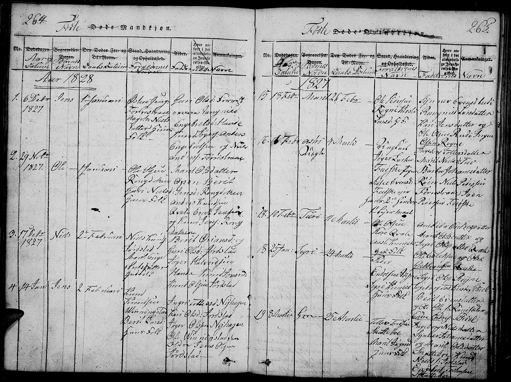 Slidre prestekontor, AV/SAH-PREST-134/H/Ha/Haa/L0002: Parish register (official) no. 2, 1814-1830, p. 264-265