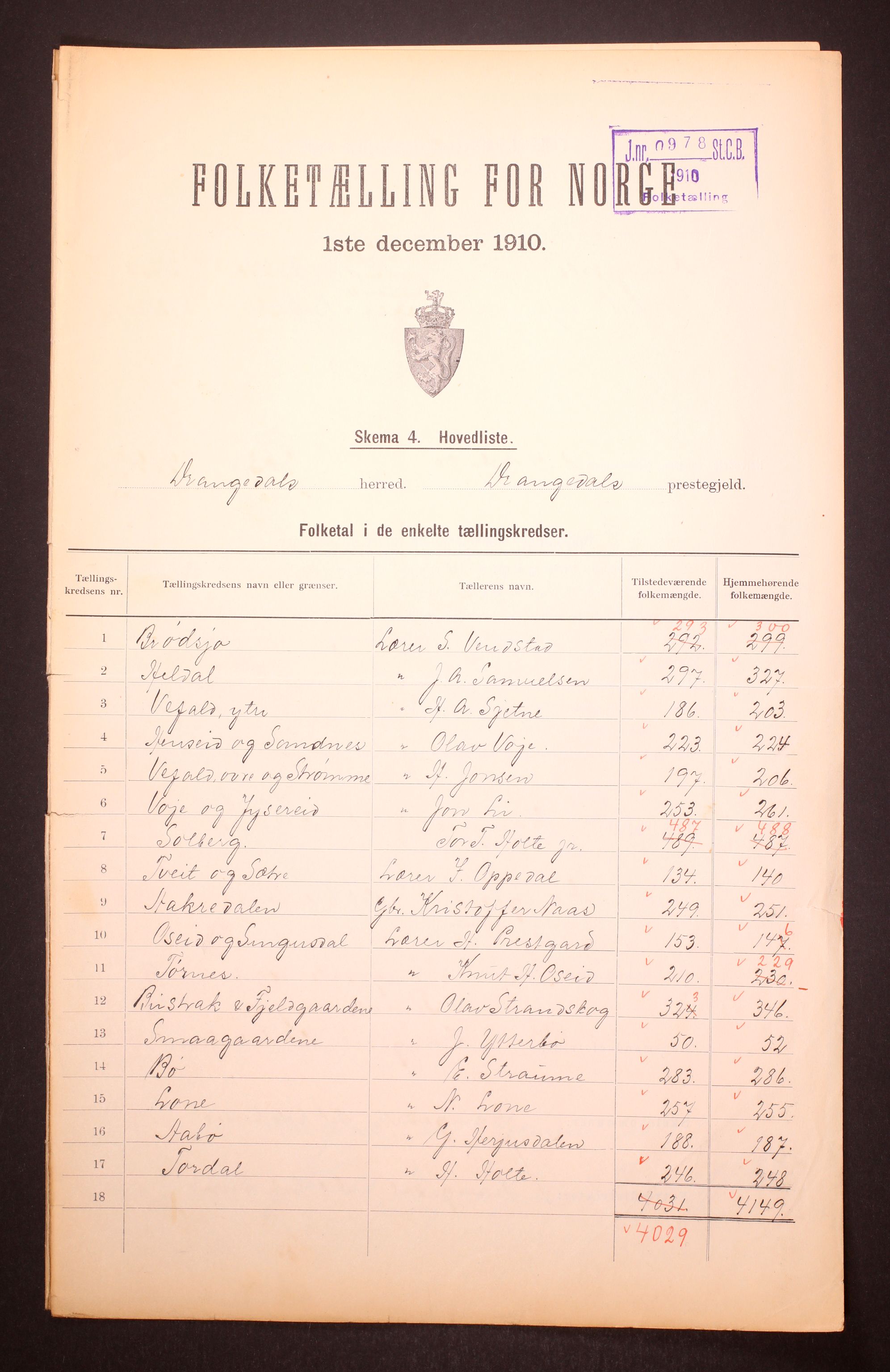 RA, 1910 census for Drangedal, 1910, p. 2