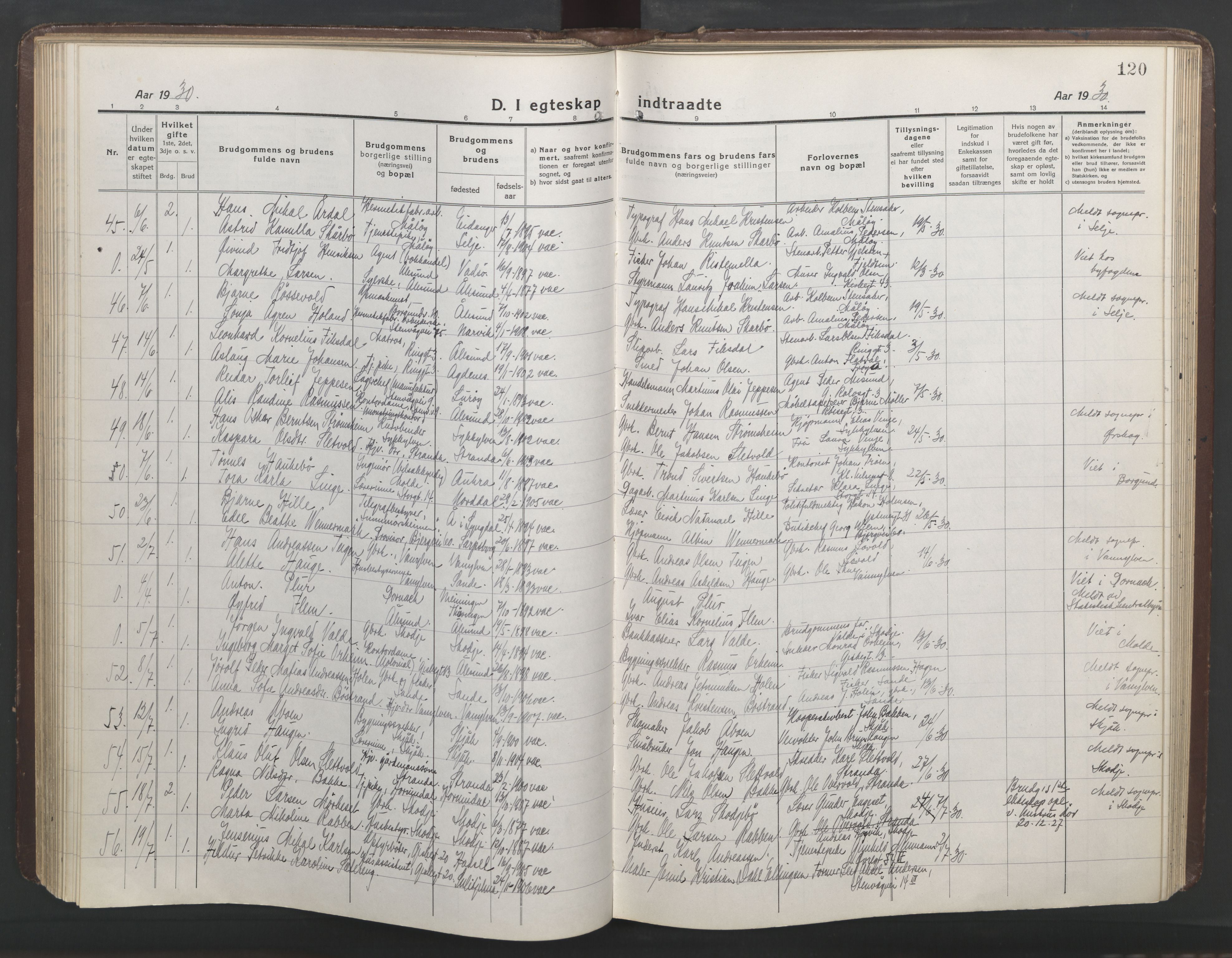 Ministerialprotokoller, klokkerbøker og fødselsregistre - Møre og Romsdal, AV/SAT-A-1454/529/L0473: Parish register (copy) no. 529C10, 1918-1941, p. 120