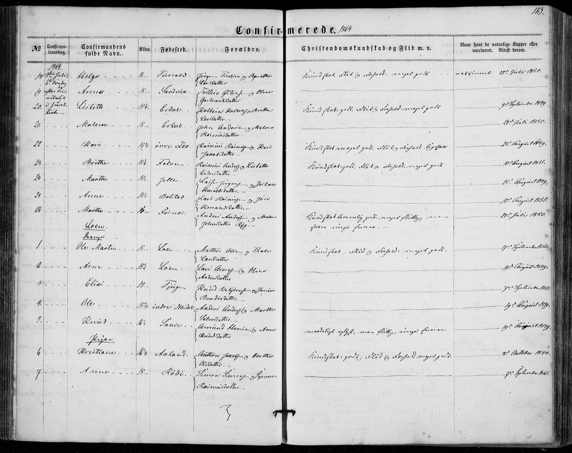 Stryn Sokneprestembete, SAB/A-82501: Parish register (official) no. A 3, 1862-1877, p. 113