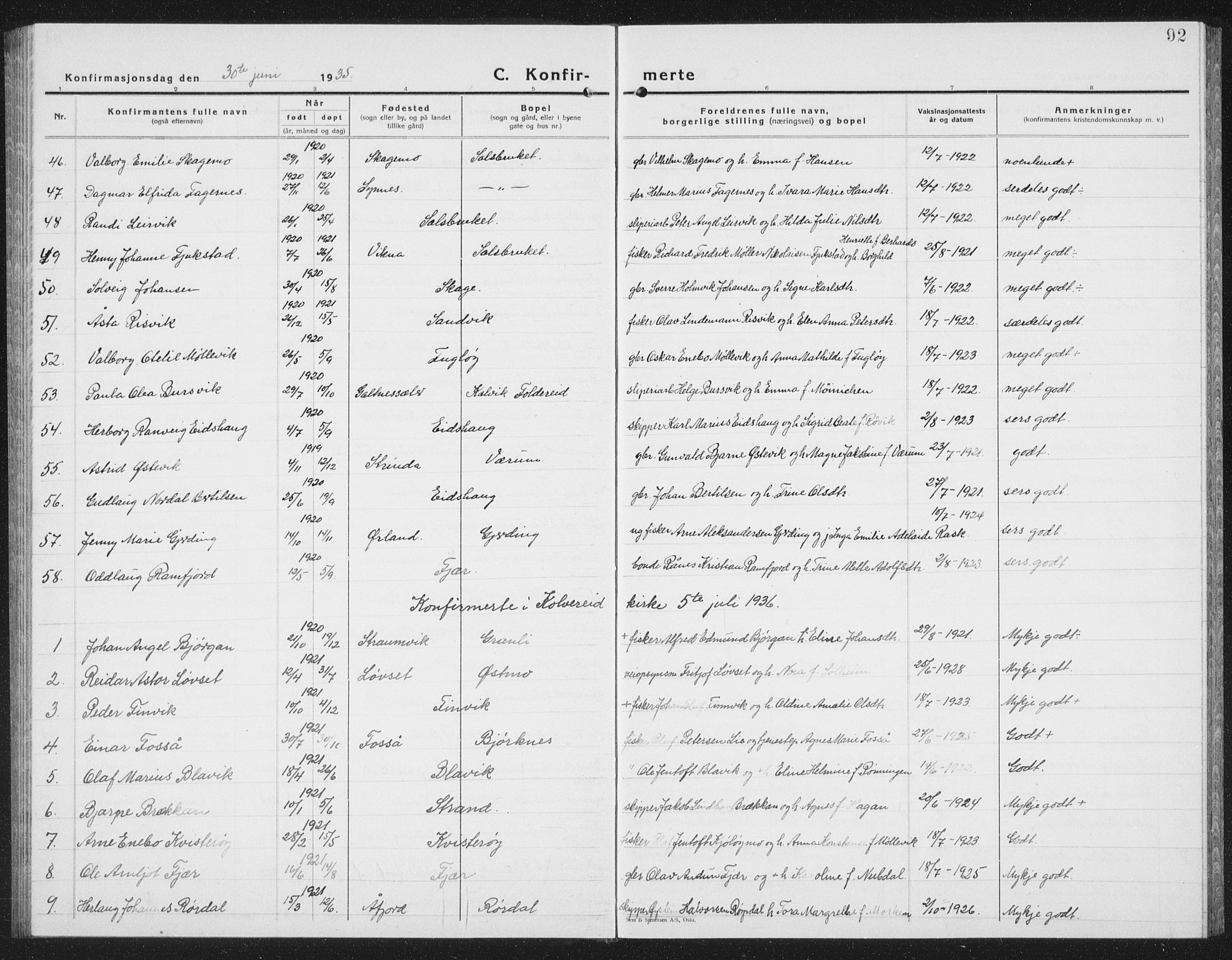 Ministerialprotokoller, klokkerbøker og fødselsregistre - Nord-Trøndelag, SAT/A-1458/780/L0654: Parish register (copy) no. 780C06, 1928-1942, p. 92