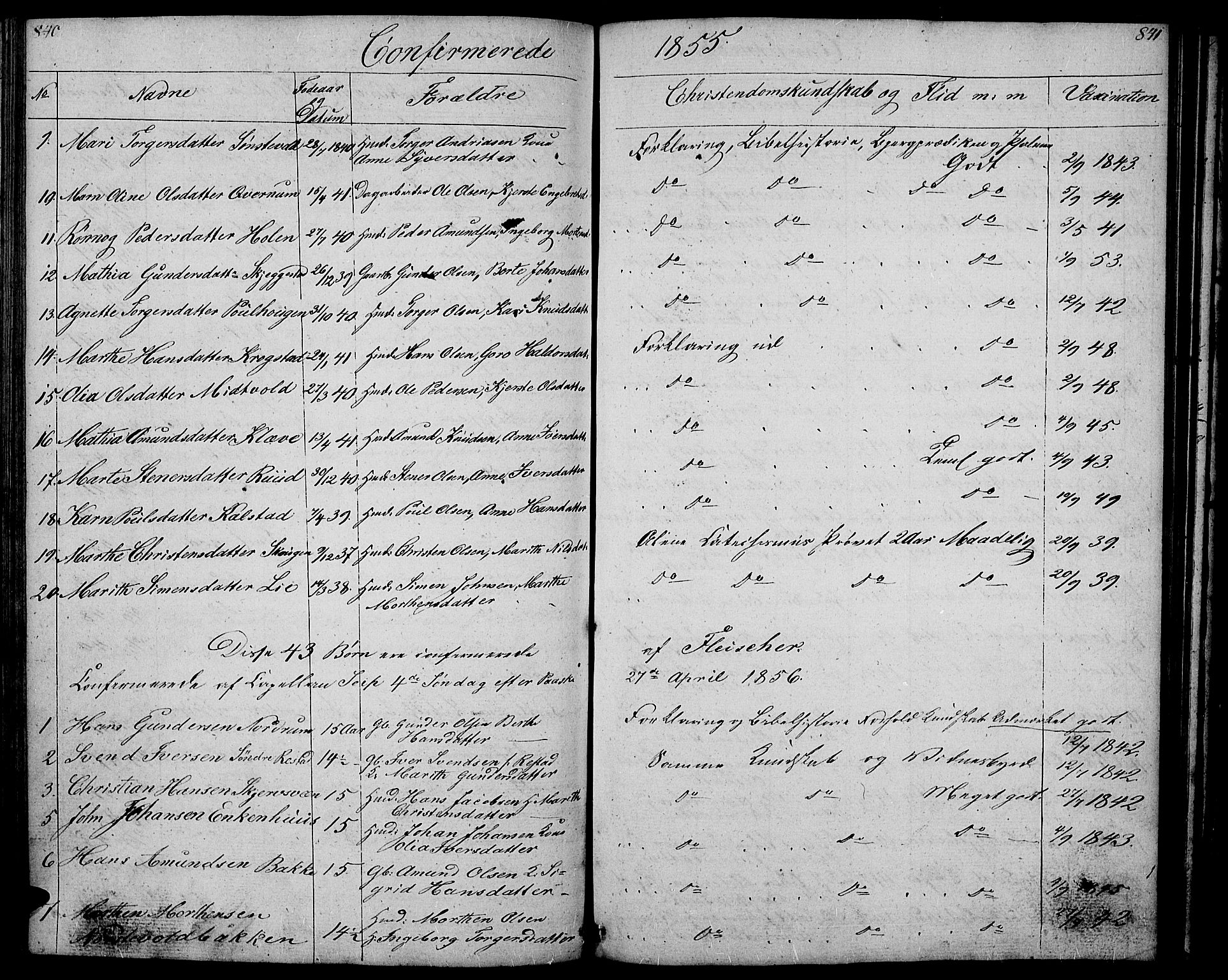 Gausdal prestekontor, SAH/PREST-090/H/Ha/Hab/L0004: Parish register (copy) no. 4, 1835-1870, p. 840-841