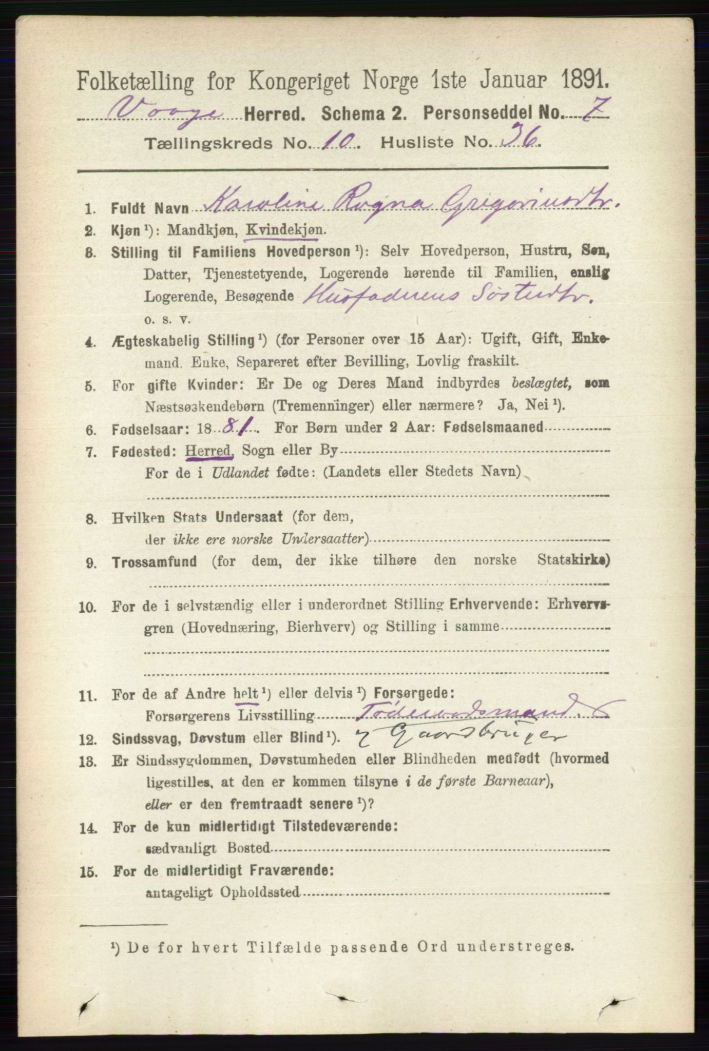 RA, 1891 census for 0515 Vågå, 1891, p. 6471