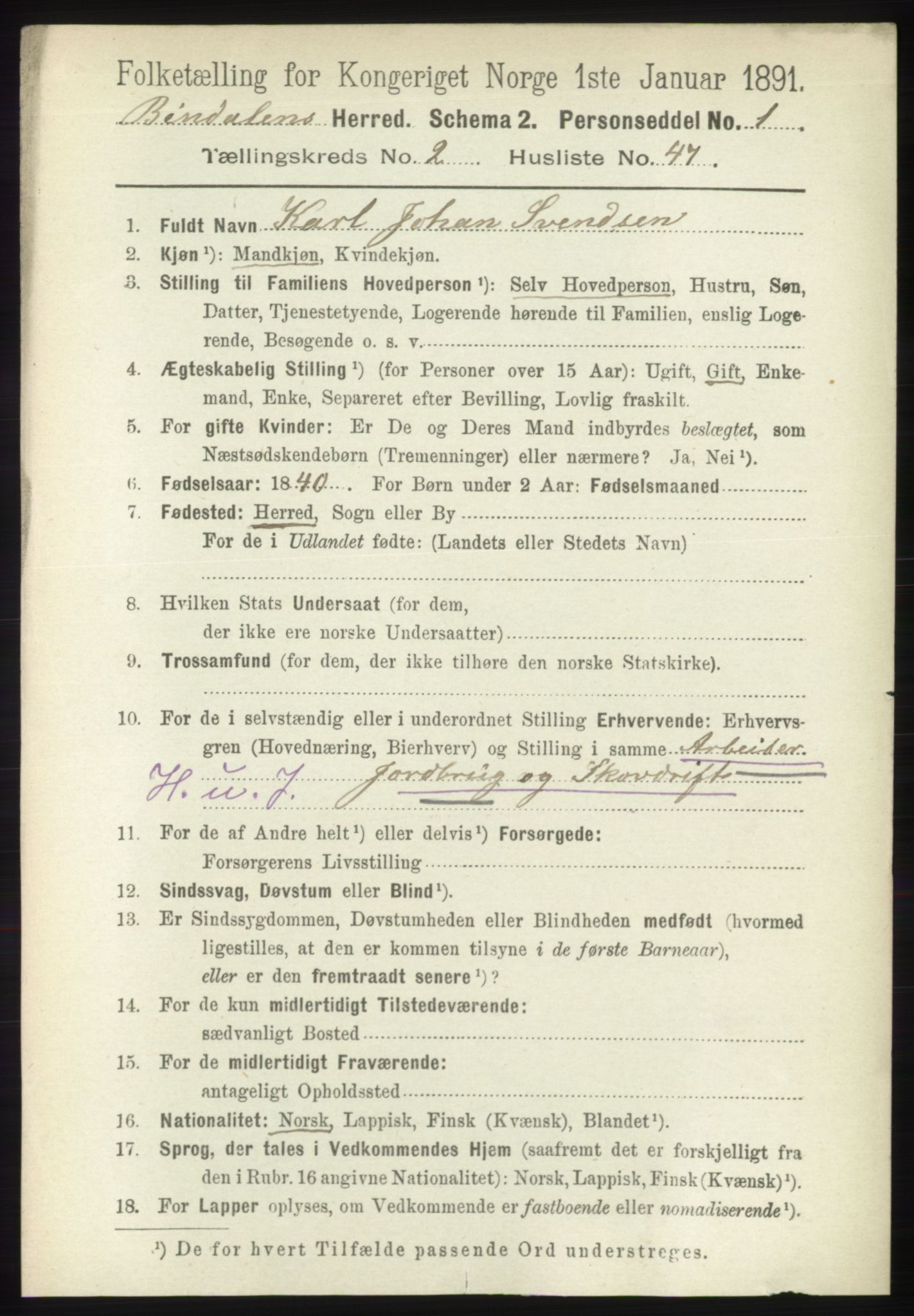 RA, 1891 census for 1811 Bindal, 1891, p. 579