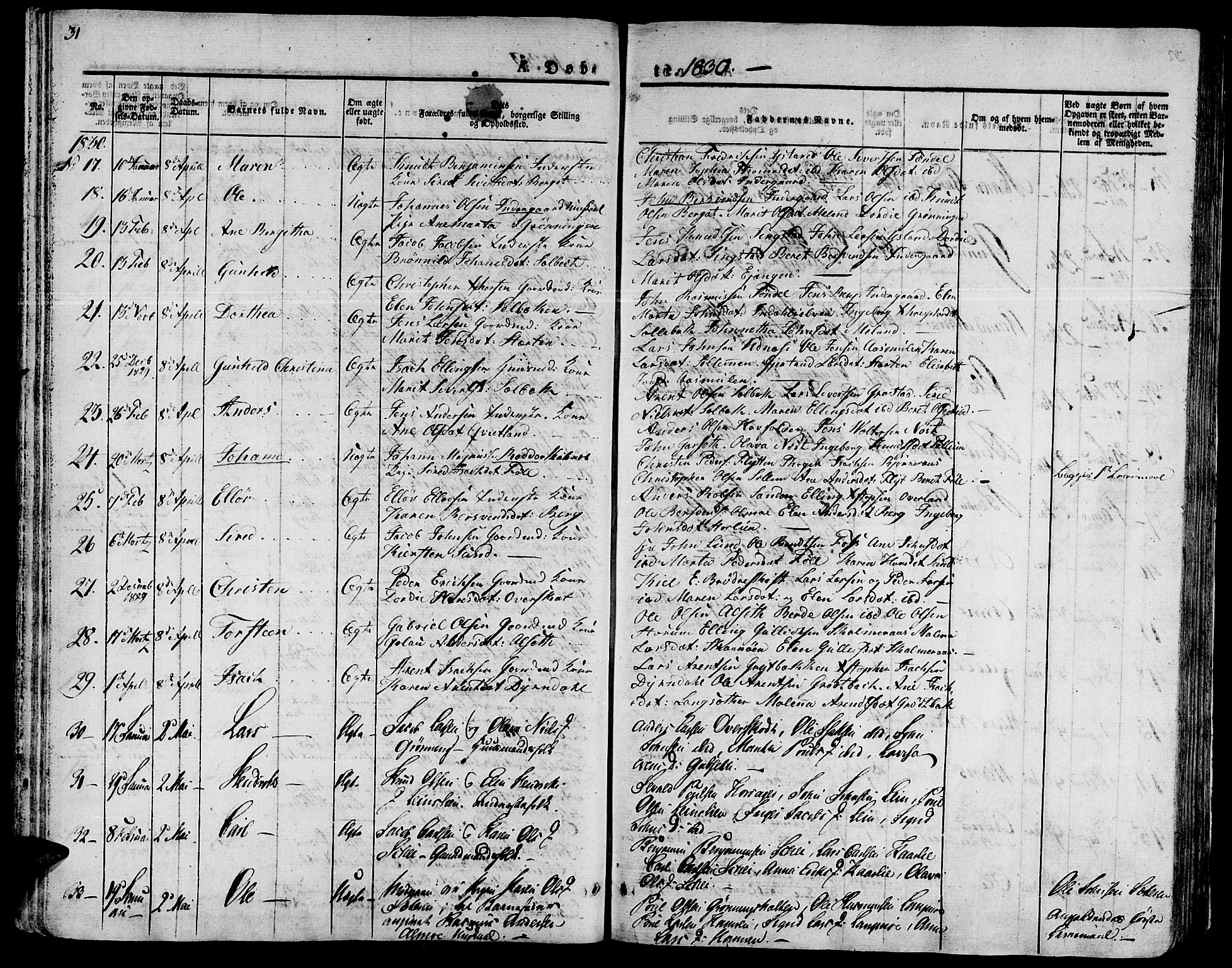 Ministerialprotokoller, klokkerbøker og fødselsregistre - Sør-Trøndelag, SAT/A-1456/646/L0609: Parish register (official) no. 646A07, 1826-1838, p. 31