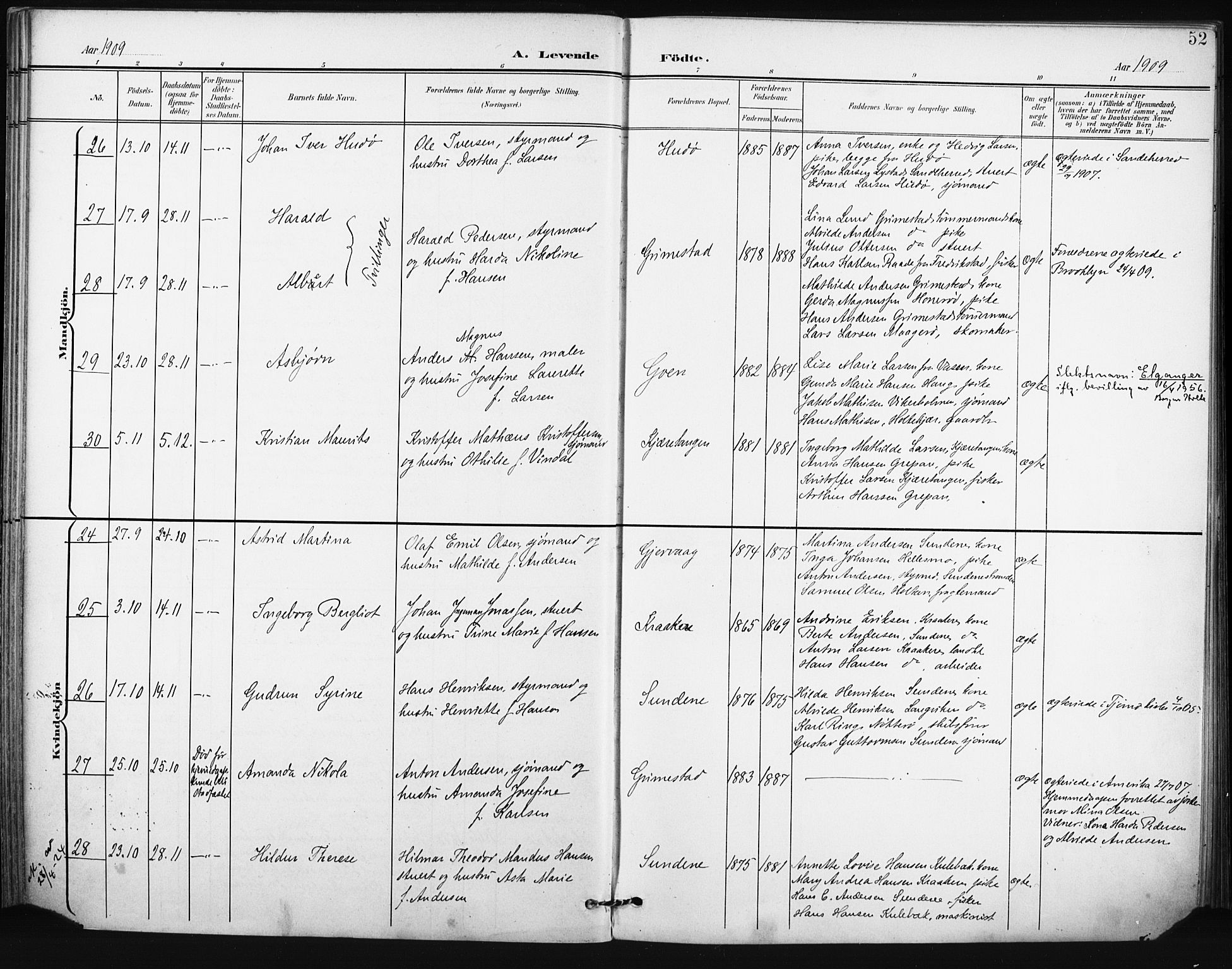 Tjøme kirkebøker, AV/SAKO-A-328/F/Fa/L0005: Parish register (official) no. I 5, 1901-1909, p. 52