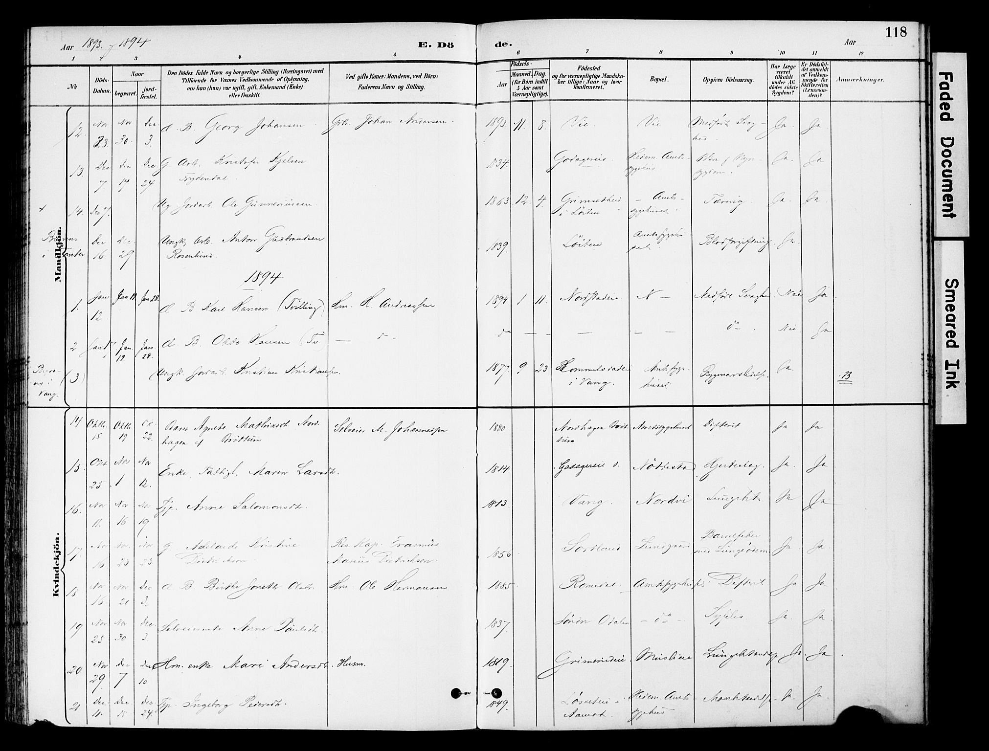 Stange prestekontor, SAH/PREST-002/K/L0021: Parish register (official) no. 21, 1891-1902, p. 118
