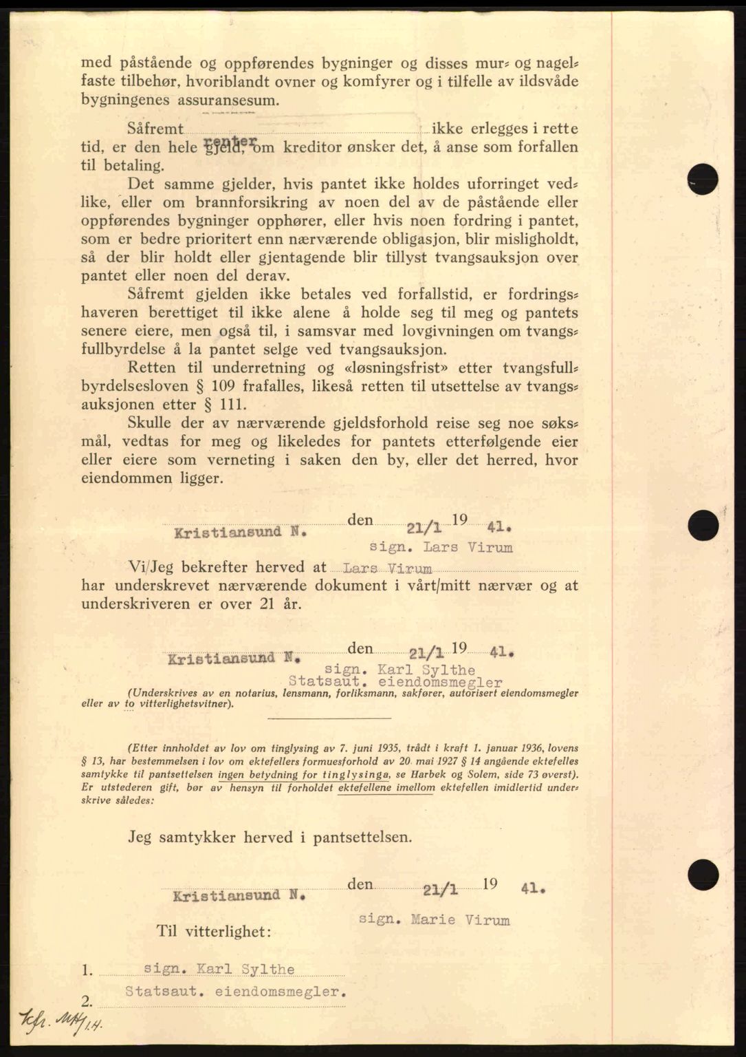 Nordmøre sorenskriveri, AV/SAT-A-4132/1/2/2Ca: Mortgage book no. B87, 1940-1941, Diary no: : 517/1941