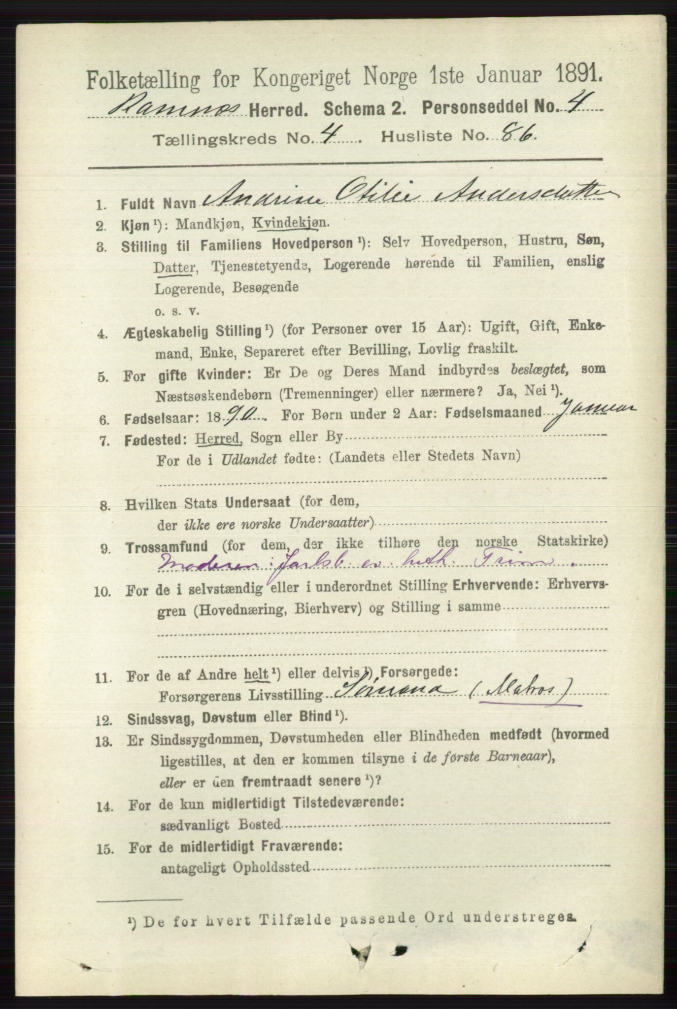 RA, 1891 census for 0718 Ramnes, 1891, p. 2421