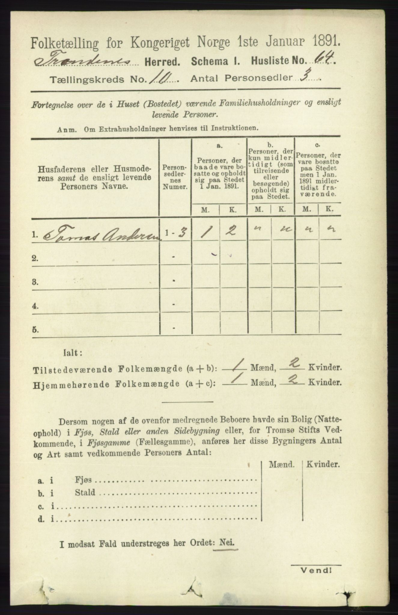 RA, 1891 census for 1914 Trondenes, 1891, p. 7497