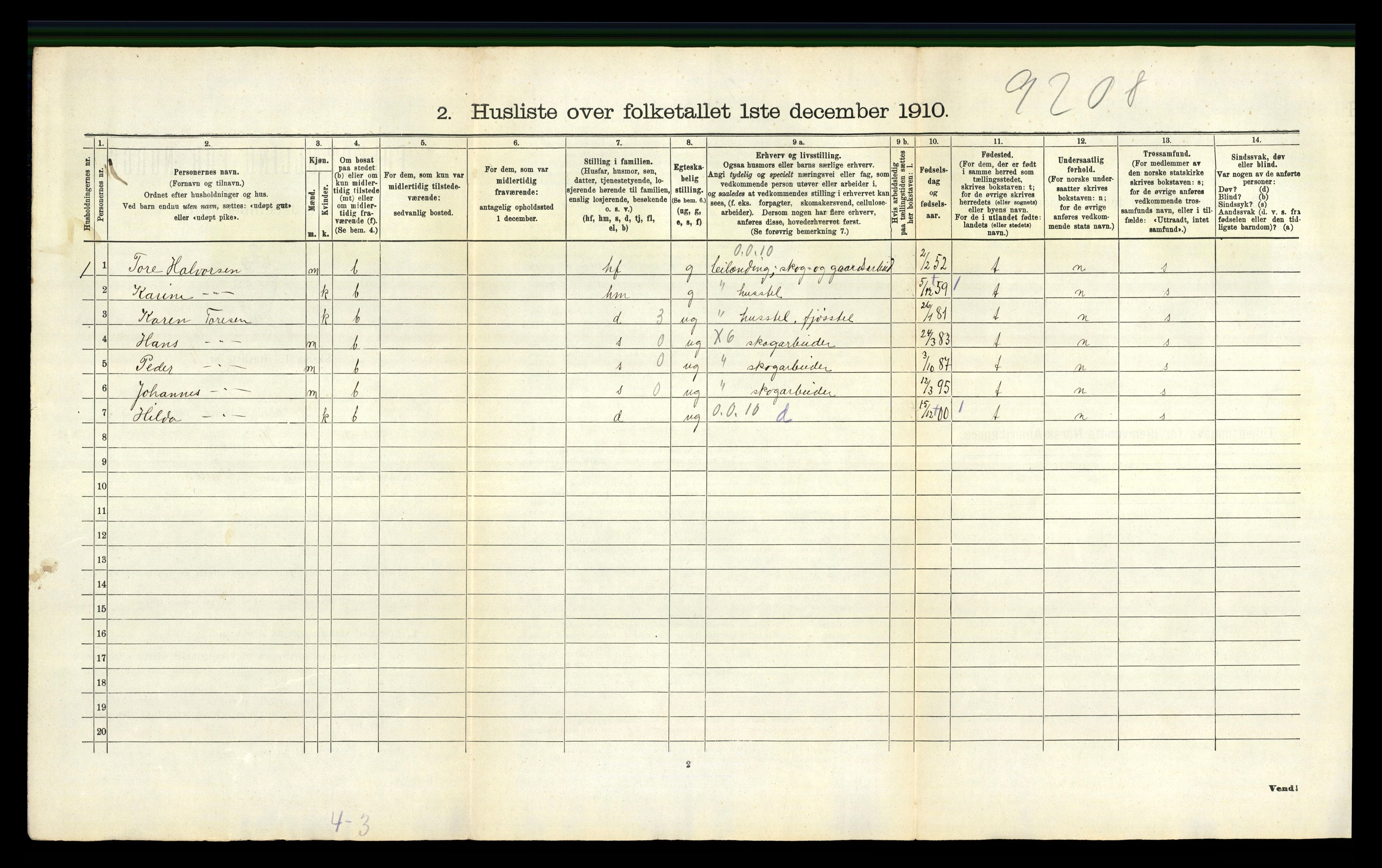 RA, 1910 census for Gjerpen, 1910, p. 694