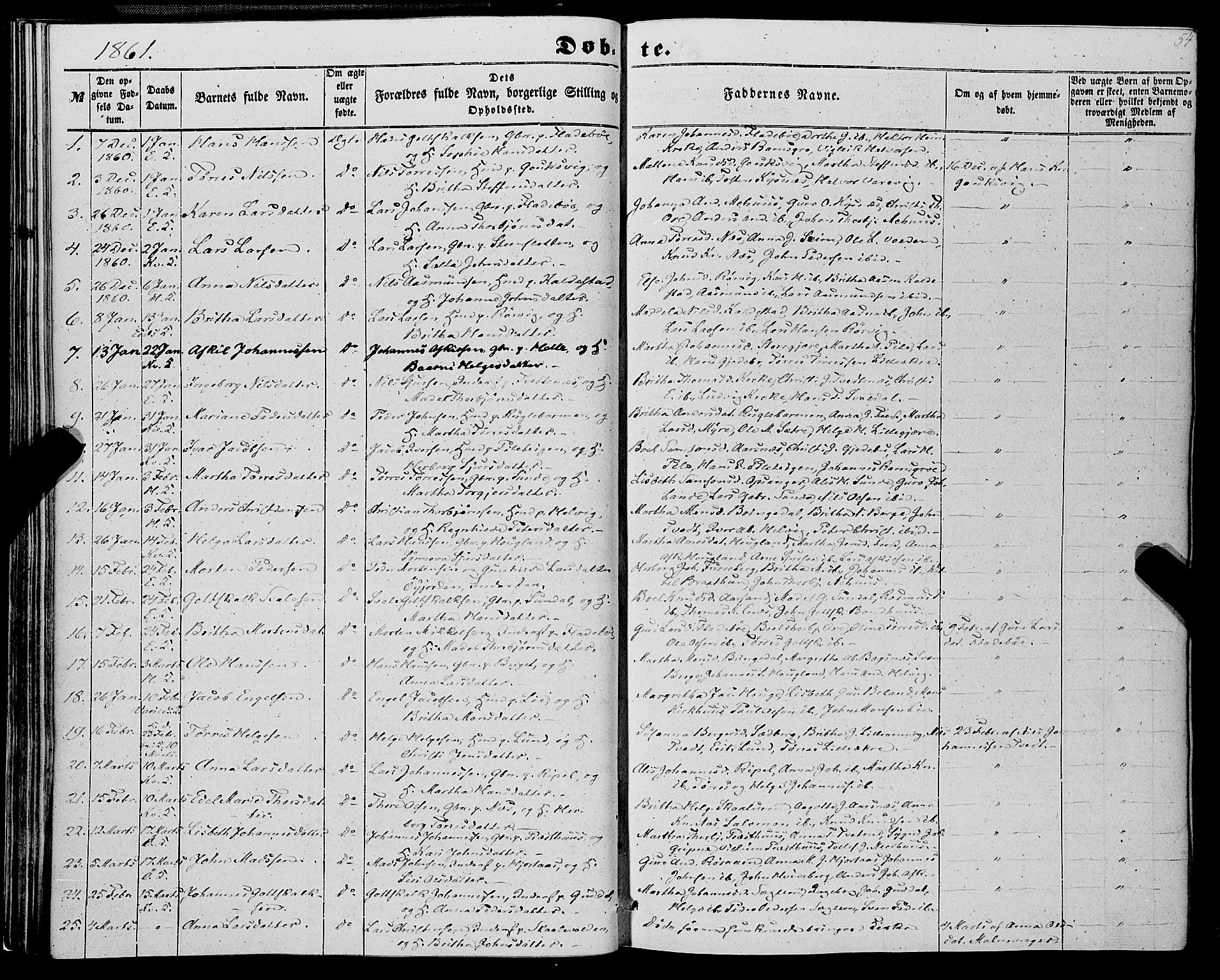 Kvinnherad sokneprestembete, SAB/A-76401/H/Haa: Parish register (official) no. A 8, 1854-1872, p. 54