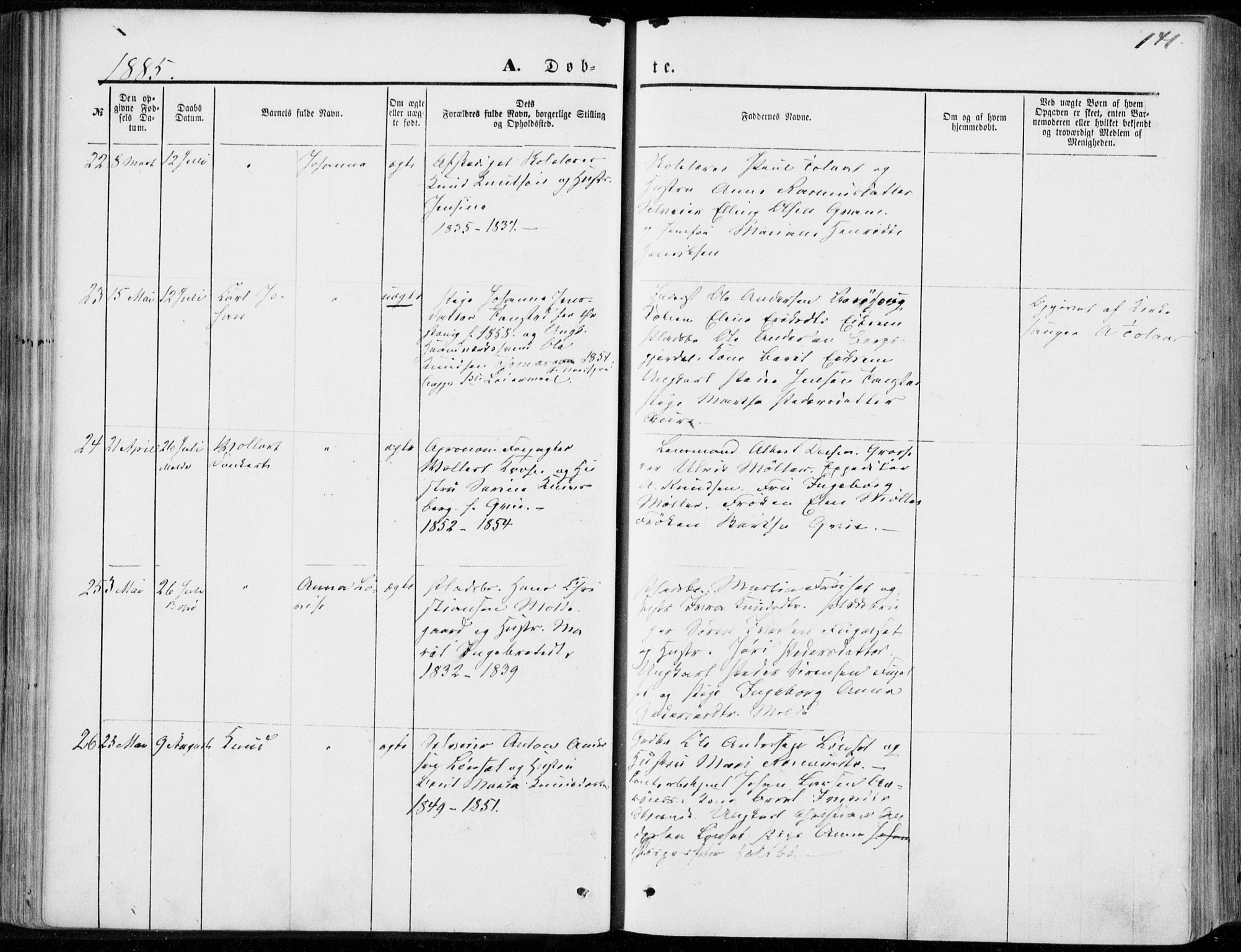 Ministerialprotokoller, klokkerbøker og fødselsregistre - Møre og Romsdal, SAT/A-1454/555/L0655: Parish register (official) no. 555A05, 1869-1886, p. 141
