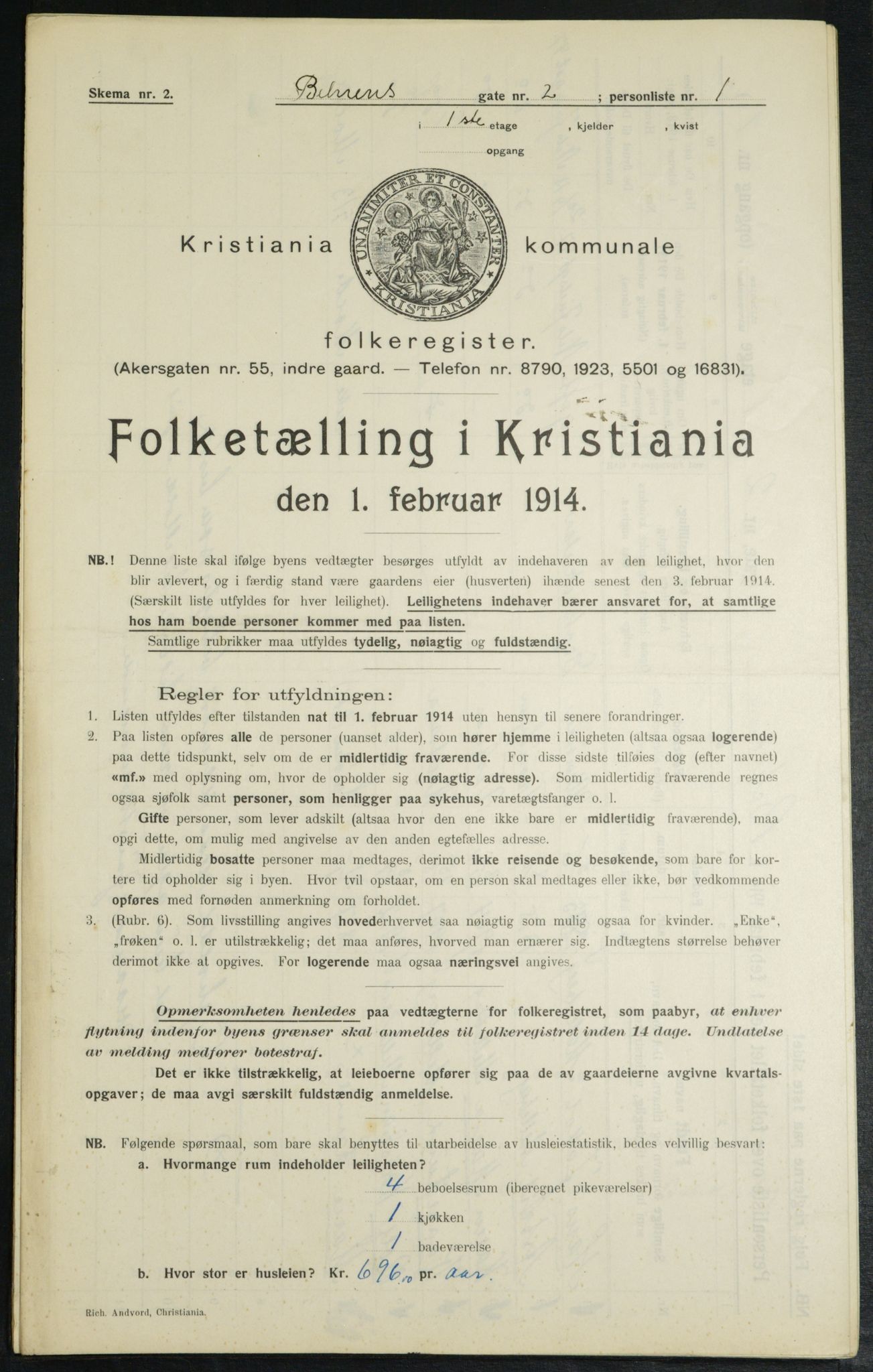 OBA, Municipal Census 1914 for Kristiania, 1914, p. 3370