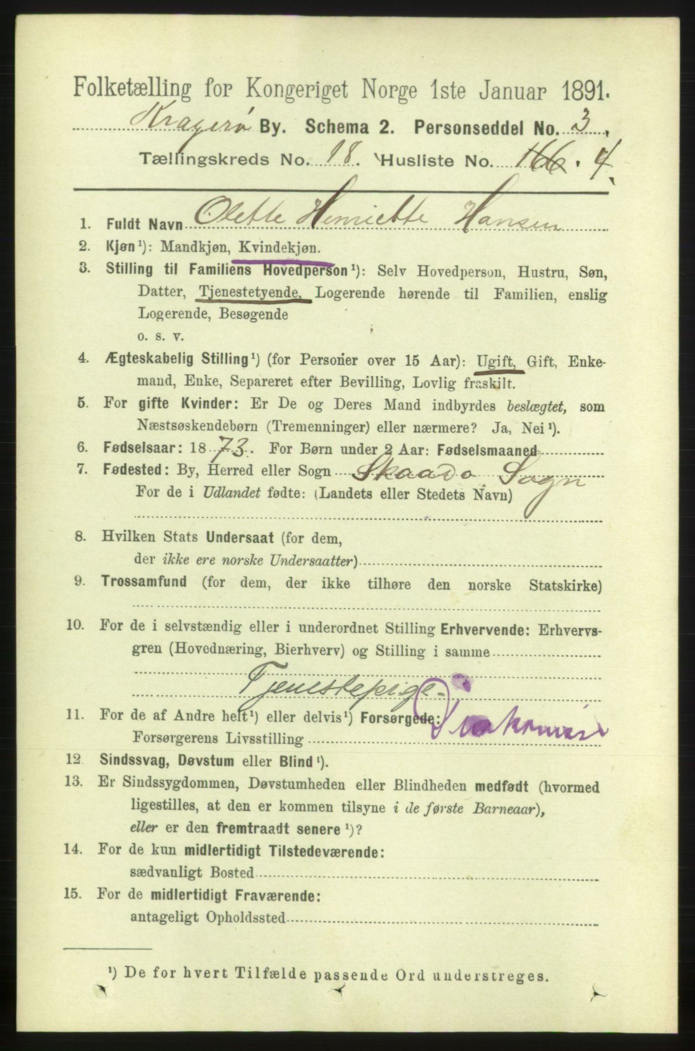 RA, 1891 census for 0801 Kragerø, 1891, p. 4471