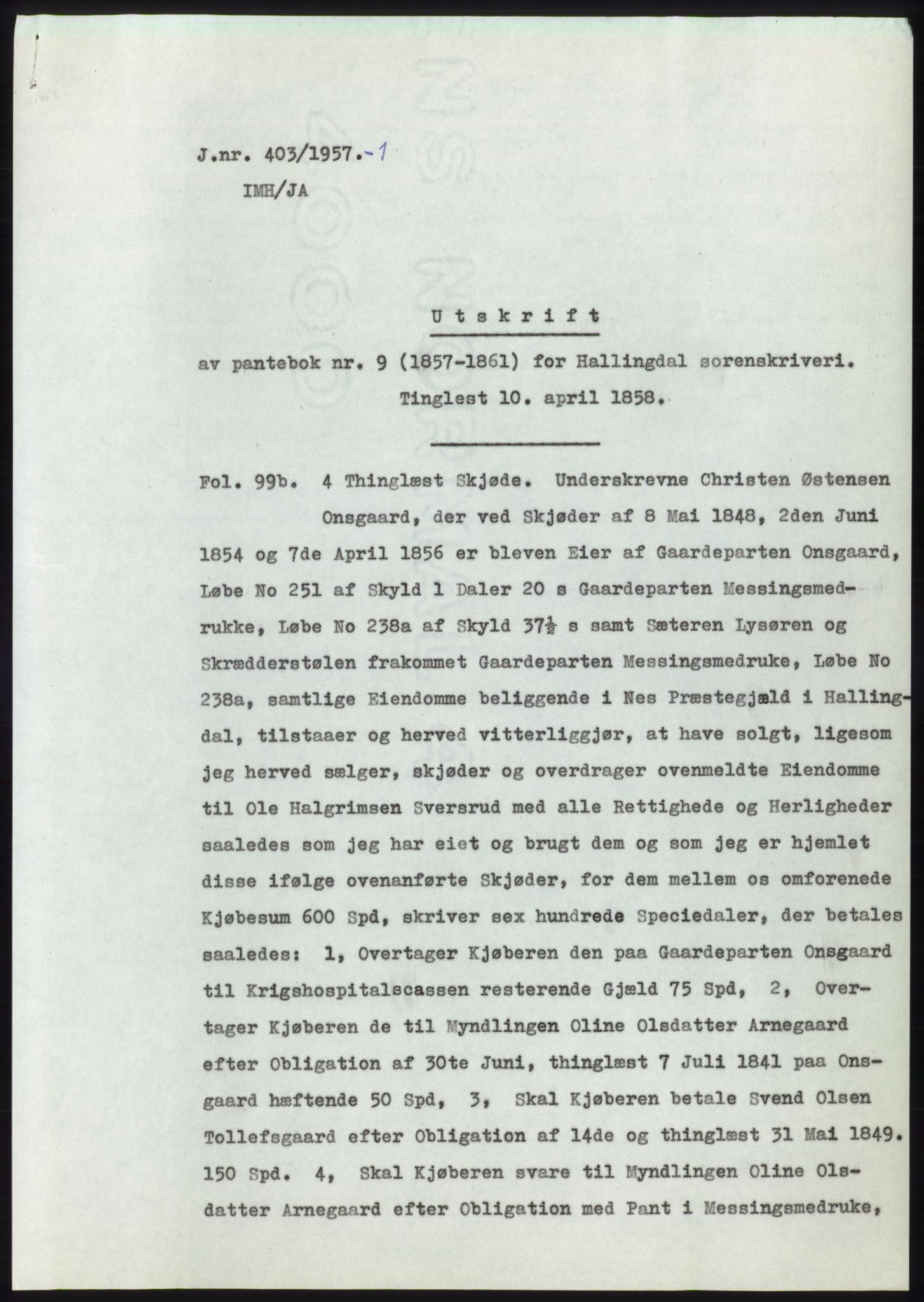 Statsarkivet i Kongsberg, SAKO/A-0001, 1957, p. 42