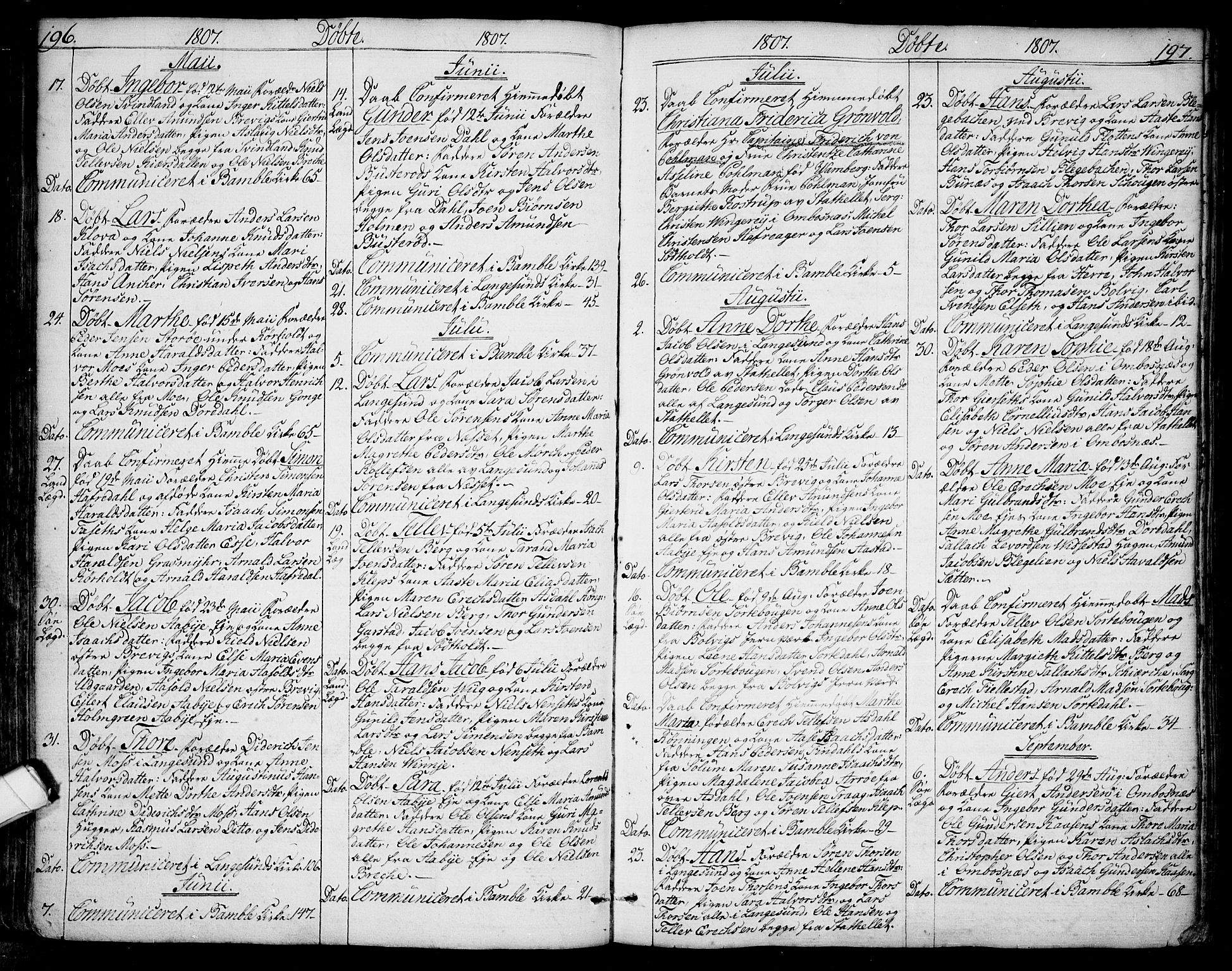 Bamble kirkebøker, SAKO/A-253/F/Fa/L0002: Parish register (official) no. I 2, 1775-1814, p. 196-197