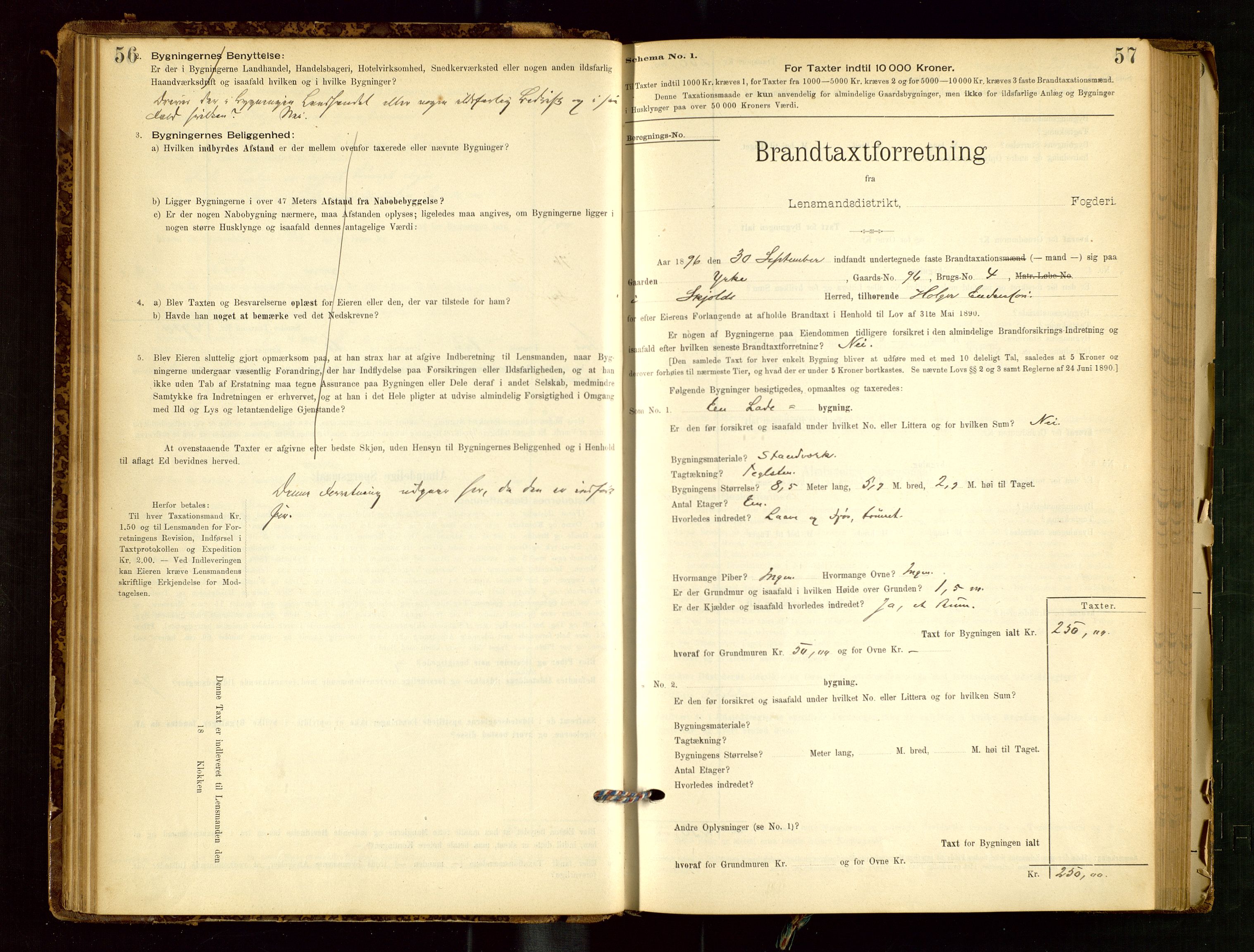 Skjold lensmannskontor, AV/SAST-A-100182/Gob/L0001: "Brandtaxationsprotokol for Skjold Lensmandsdistrikt Ryfylke Fogderi", 1894-1939, p. 56-57