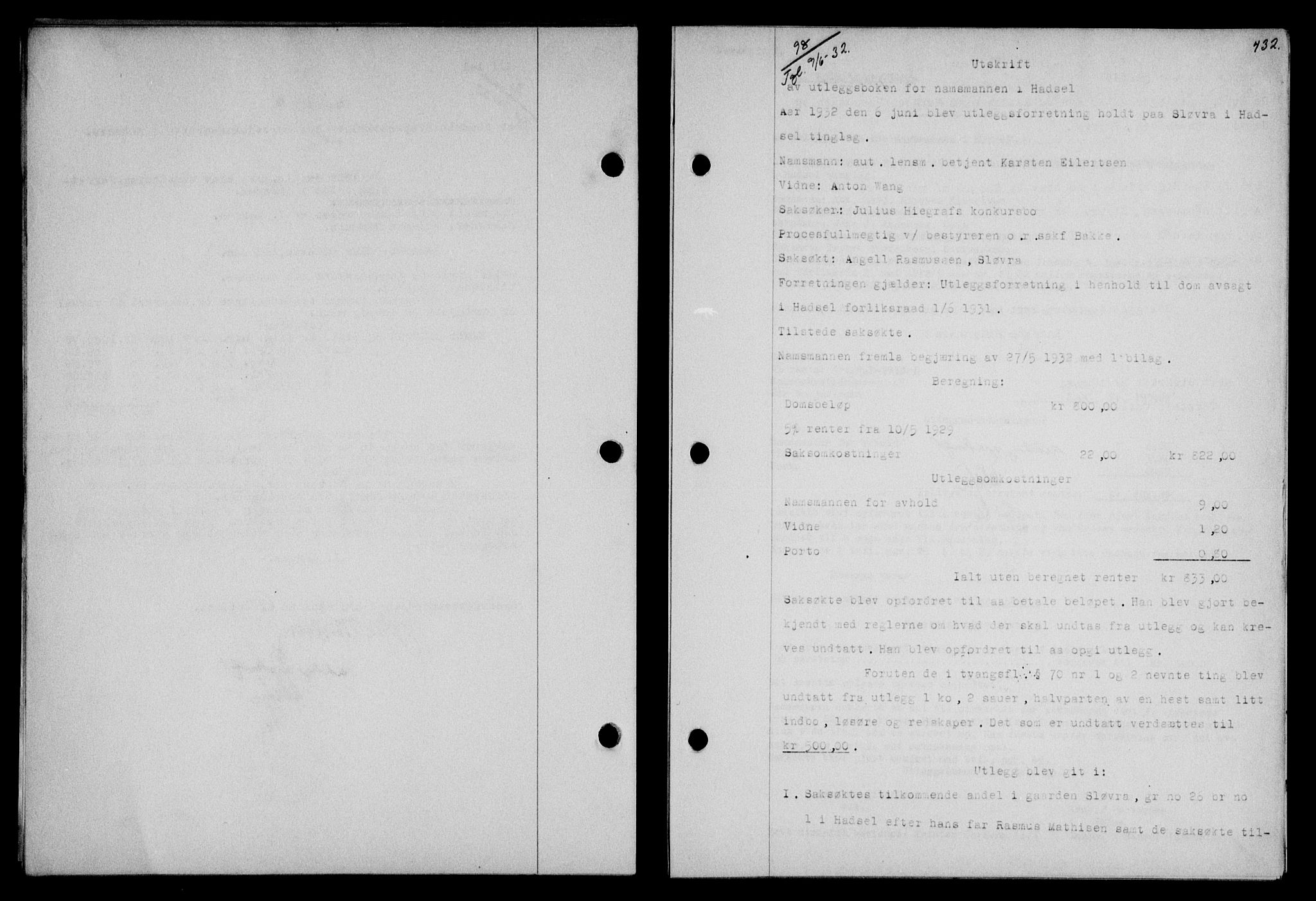 Vesterålen sorenskriveri, SAT/A-4180/1/2/2Ca/L0055: Mortgage book no. 48, 1932-1932, Deed date: 09.06.1932