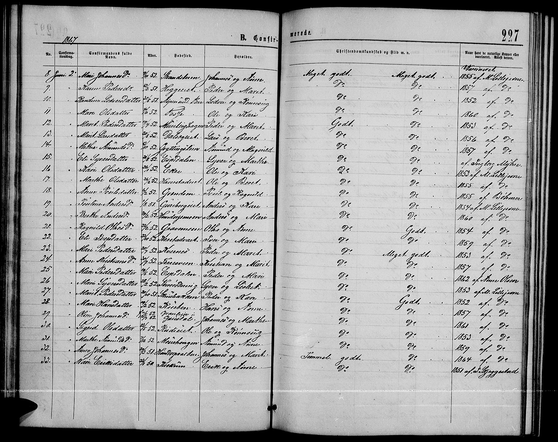 Sør-Fron prestekontor, SAH/PREST-010/H/Ha/Hab/L0002: Parish register (copy) no. 2, 1864-1883, p. 227